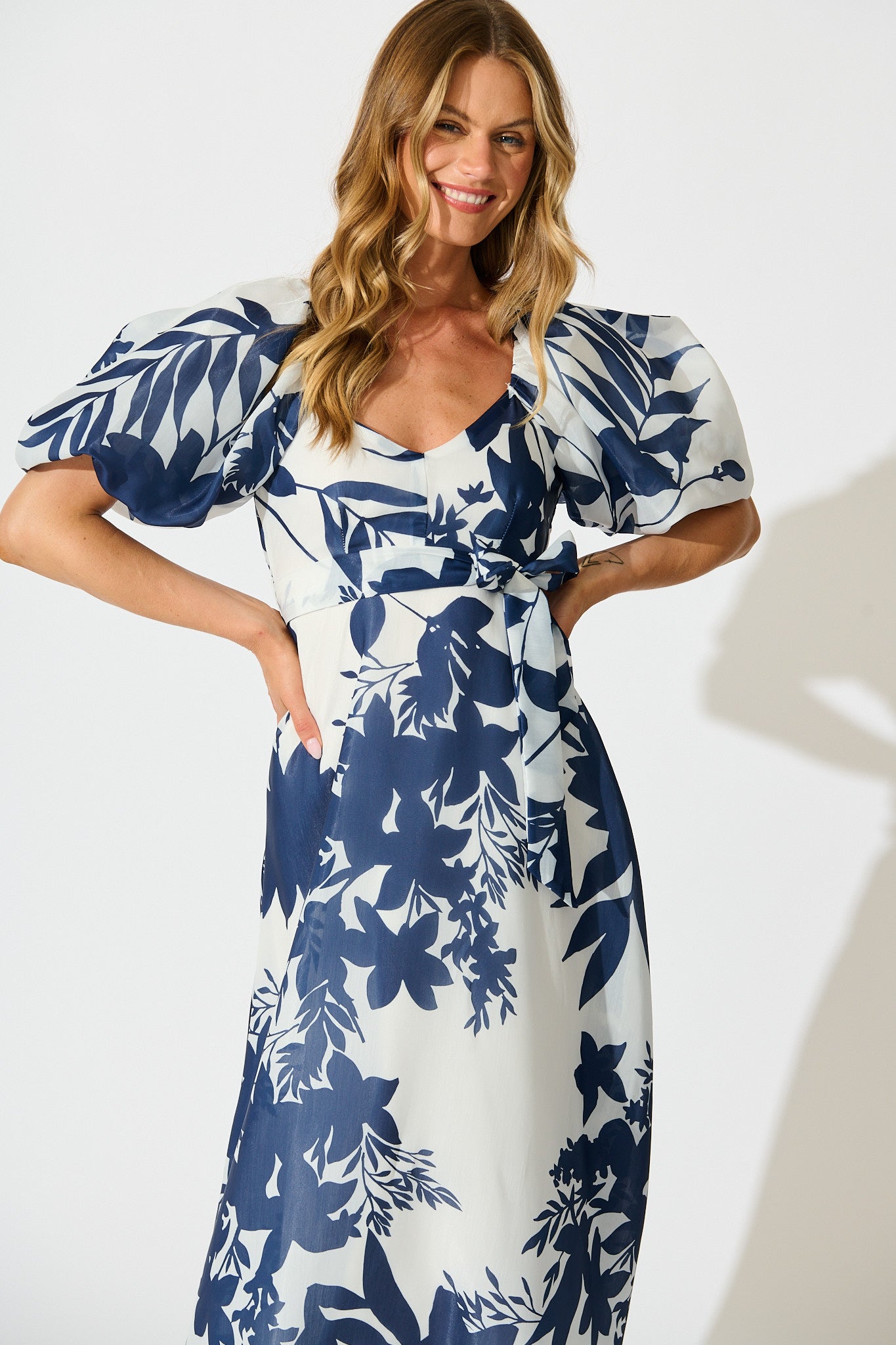 Tuscany Maxi Dress in Navy with White Print