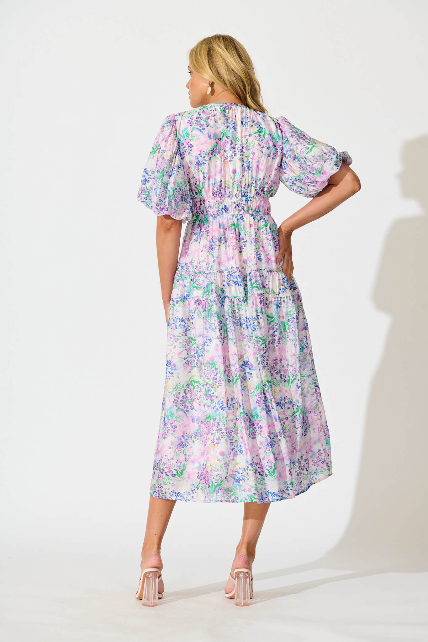 Amalie Midi Dress In Purple Floral Print