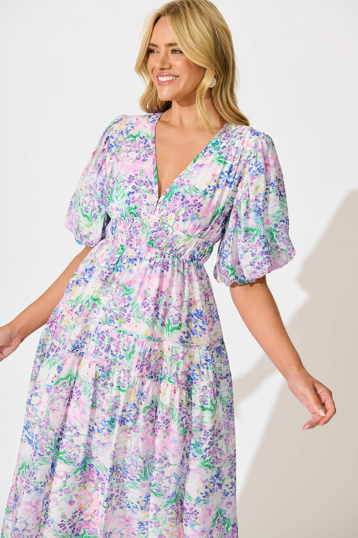 Amalie Midi Dress In Purple Floral Print