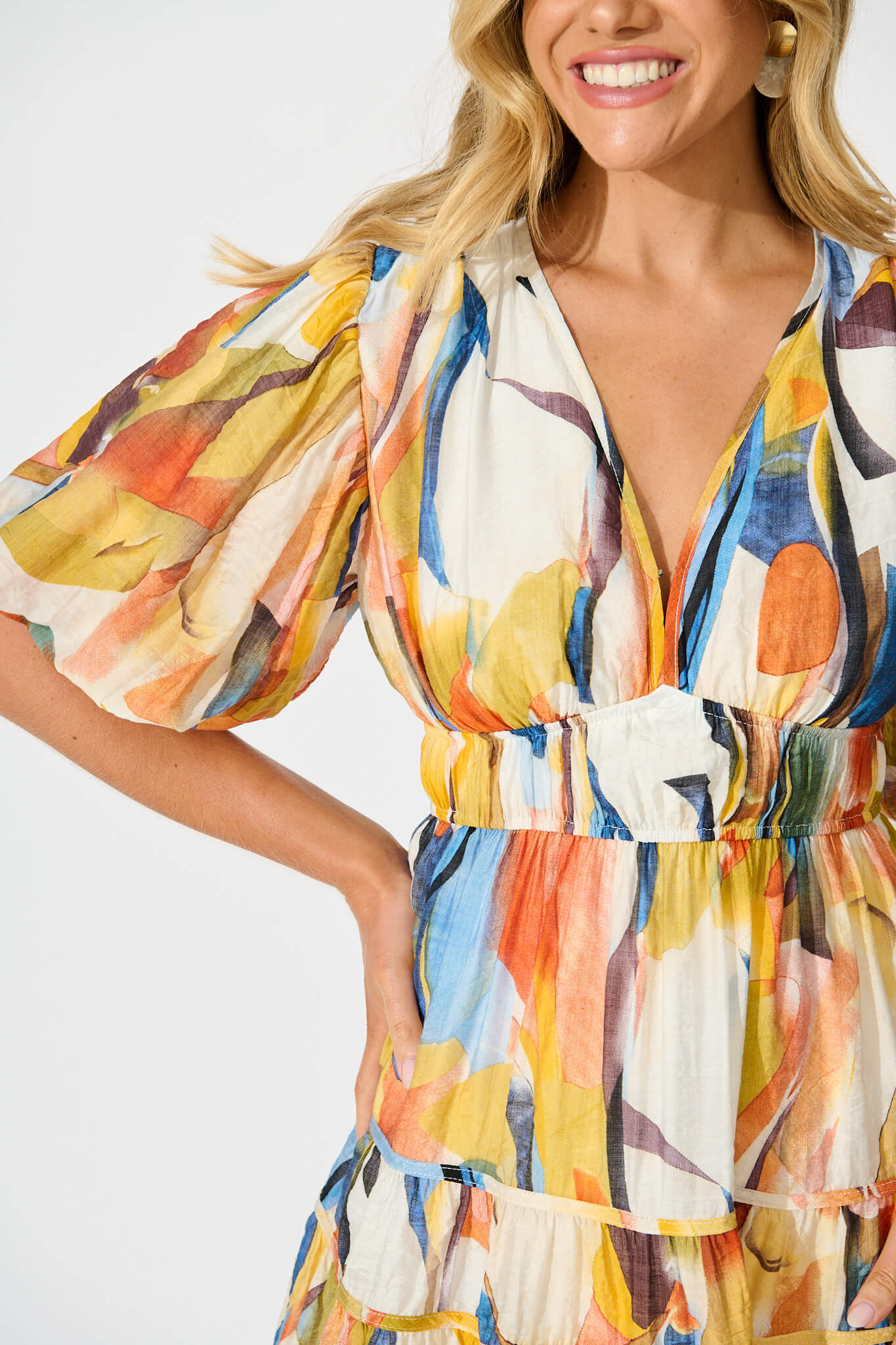 Amarusso Dress in White with Multi Print