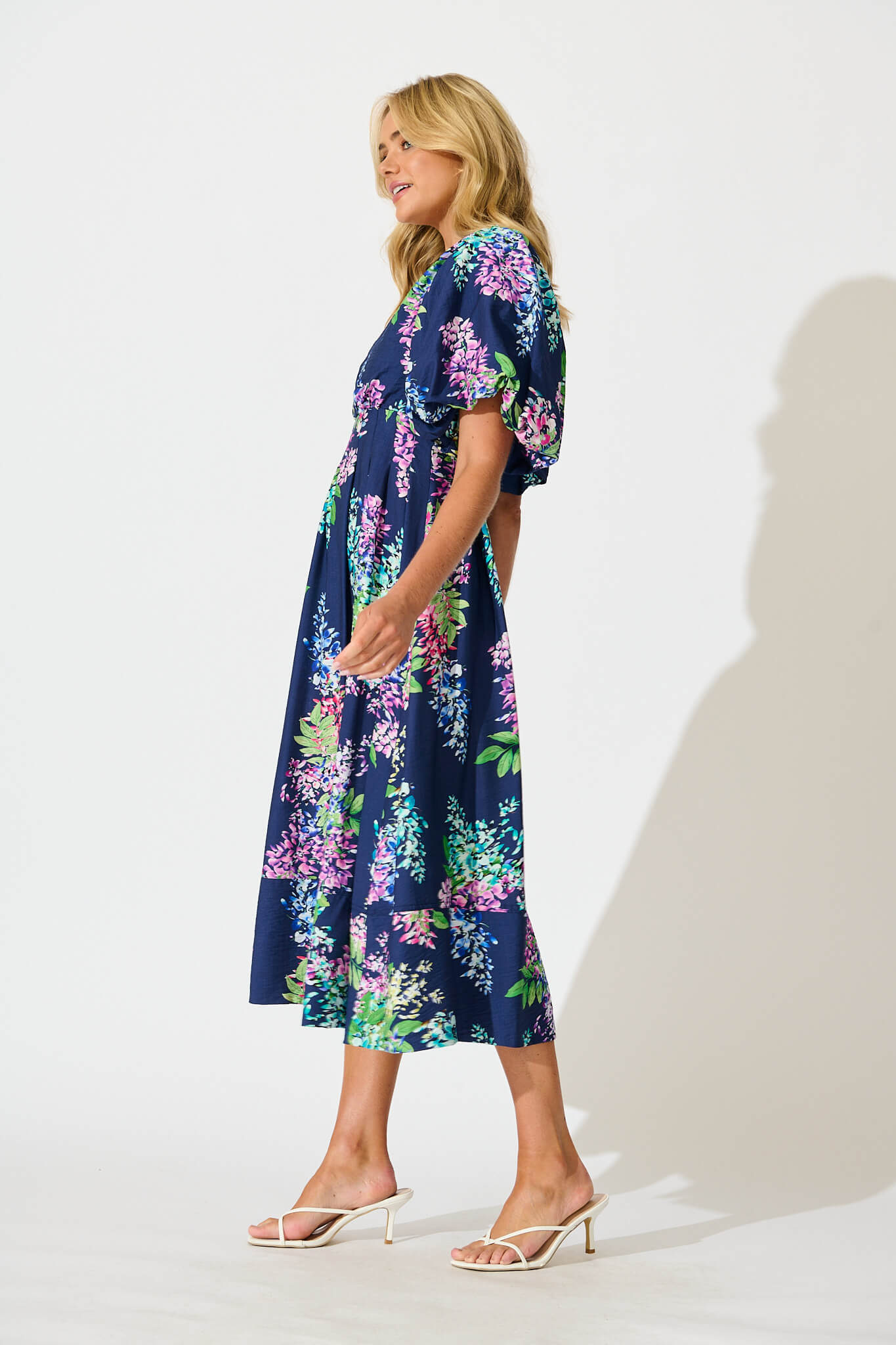 Daydreamer Midi Dress in Navy Wisteria Print