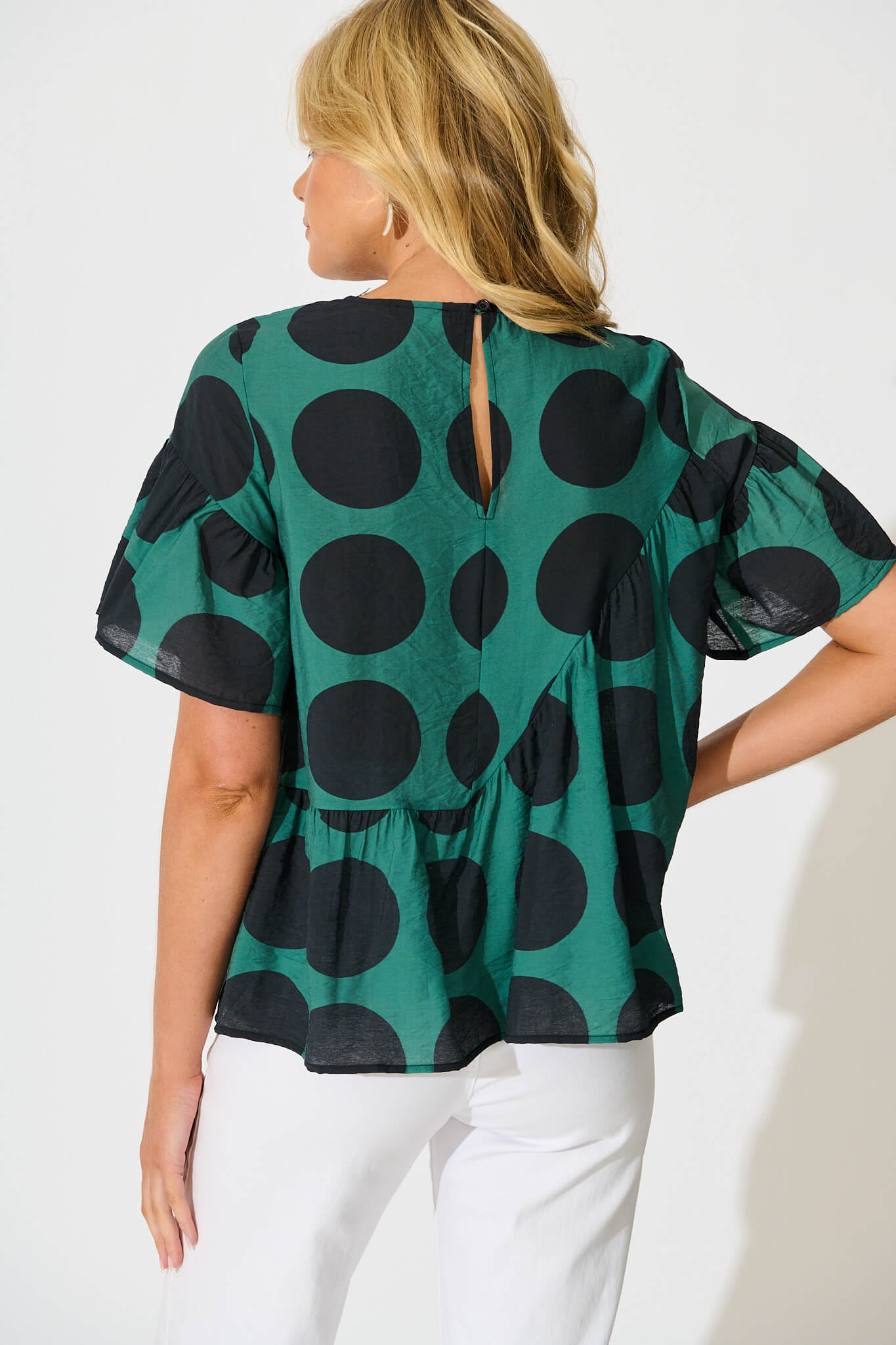 Girona Top In Emerald with Black Spot Cotton Blend