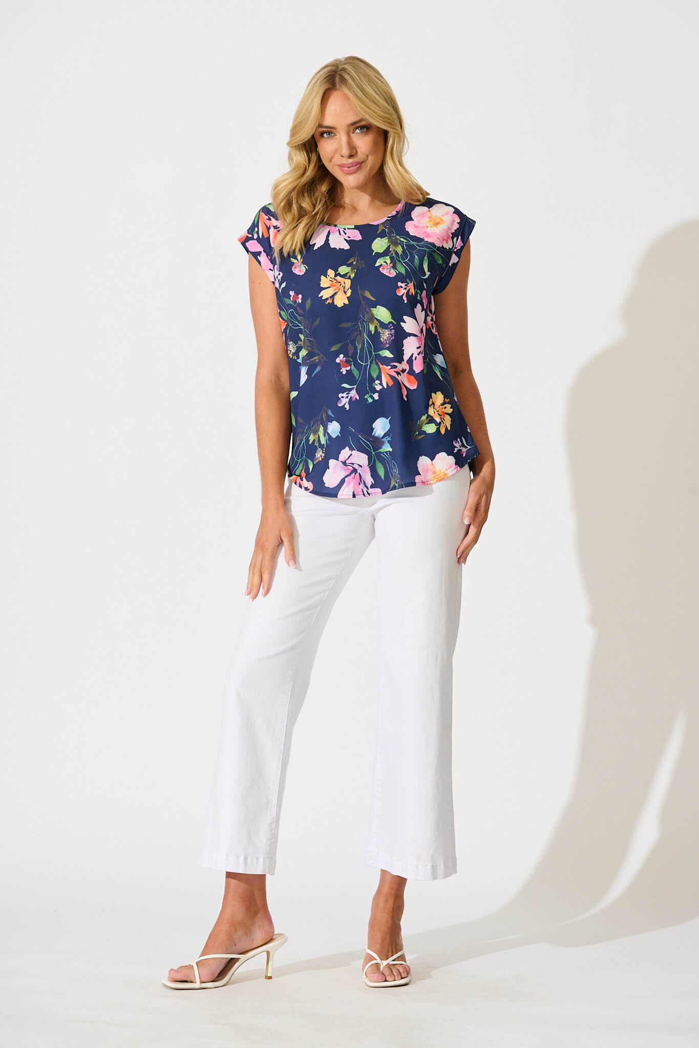 Rejina Top In Navy With Multi Floral Print