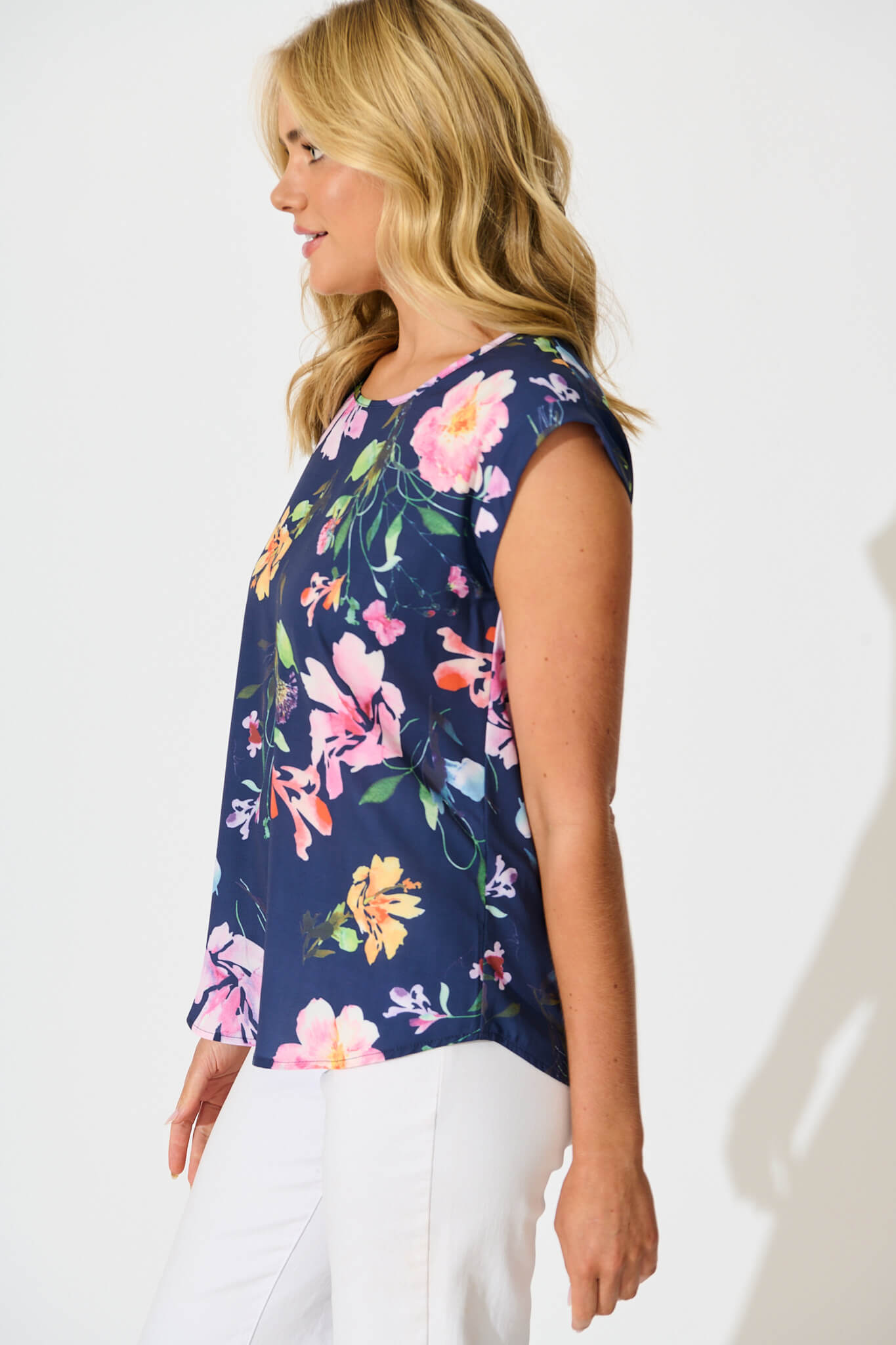 Rejina Top In Navy With Multi Floral Print