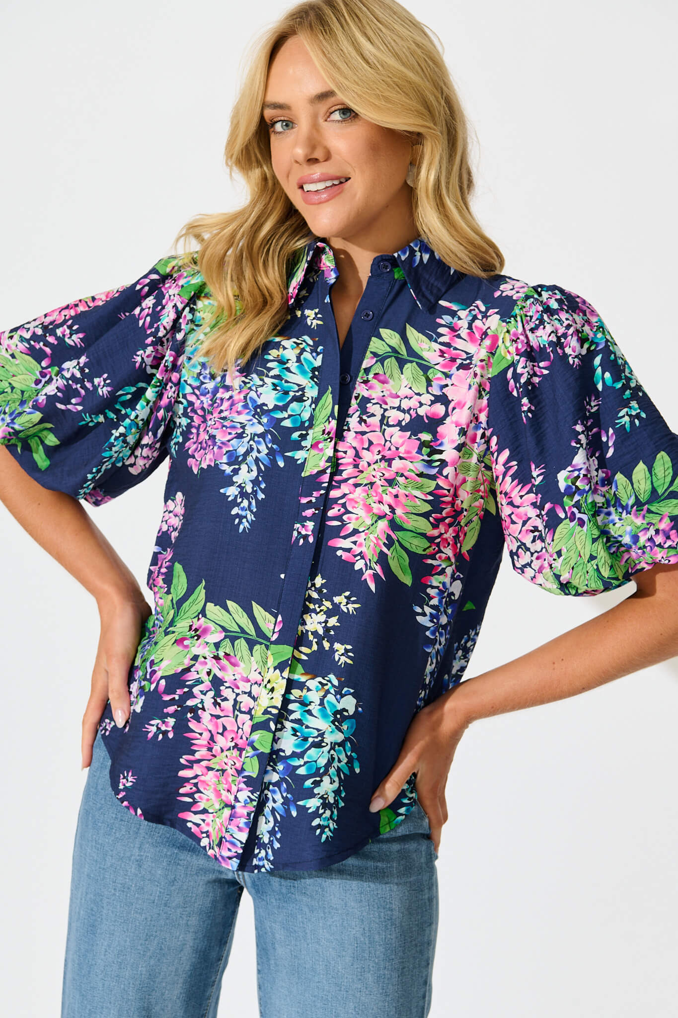 Orland Shirt in Navy Wisteria Print