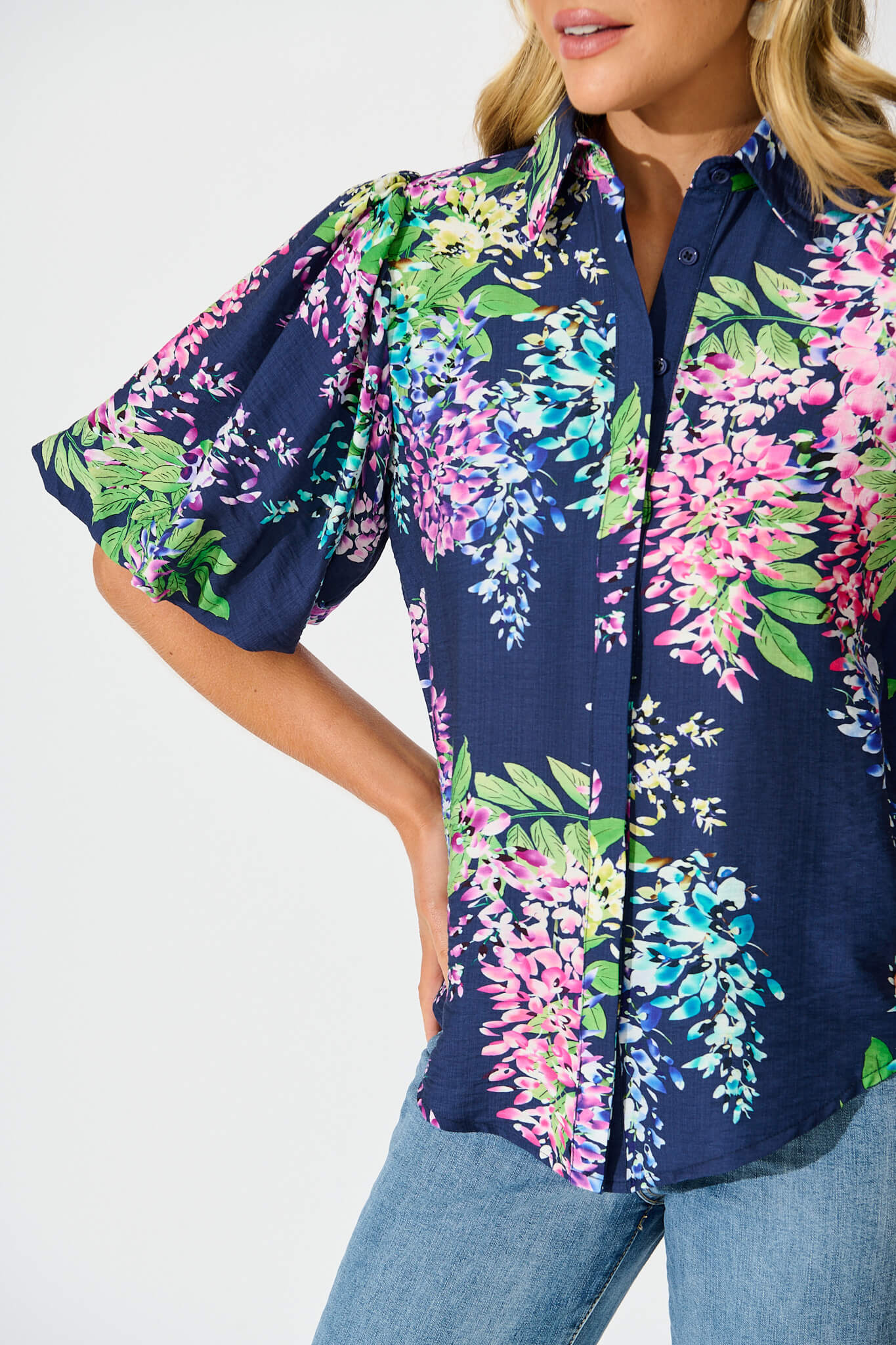Orland Shirt in Navy Wisteria Print