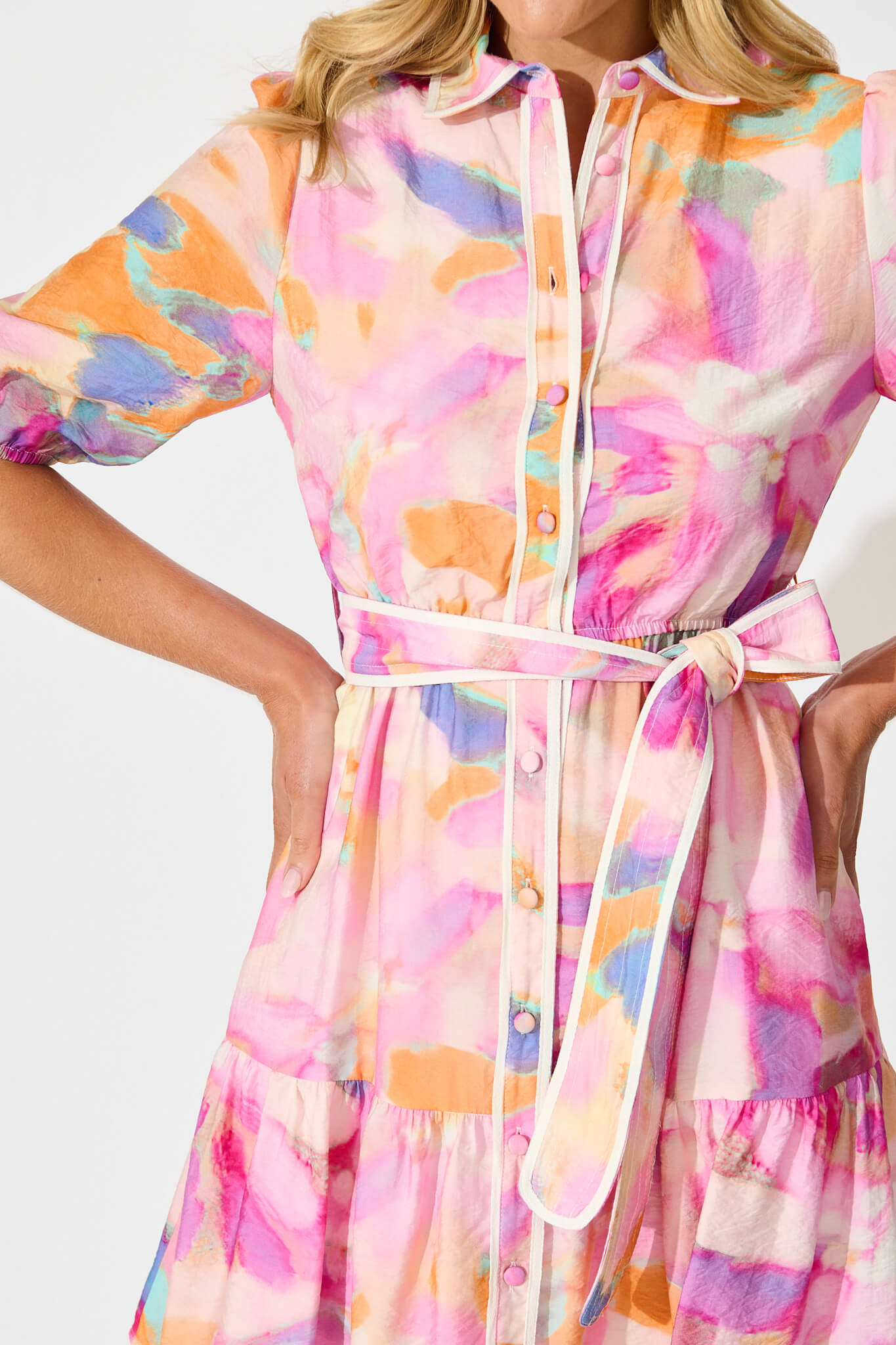 Ennis Shirt Dress in Pink with Purple Watercolour