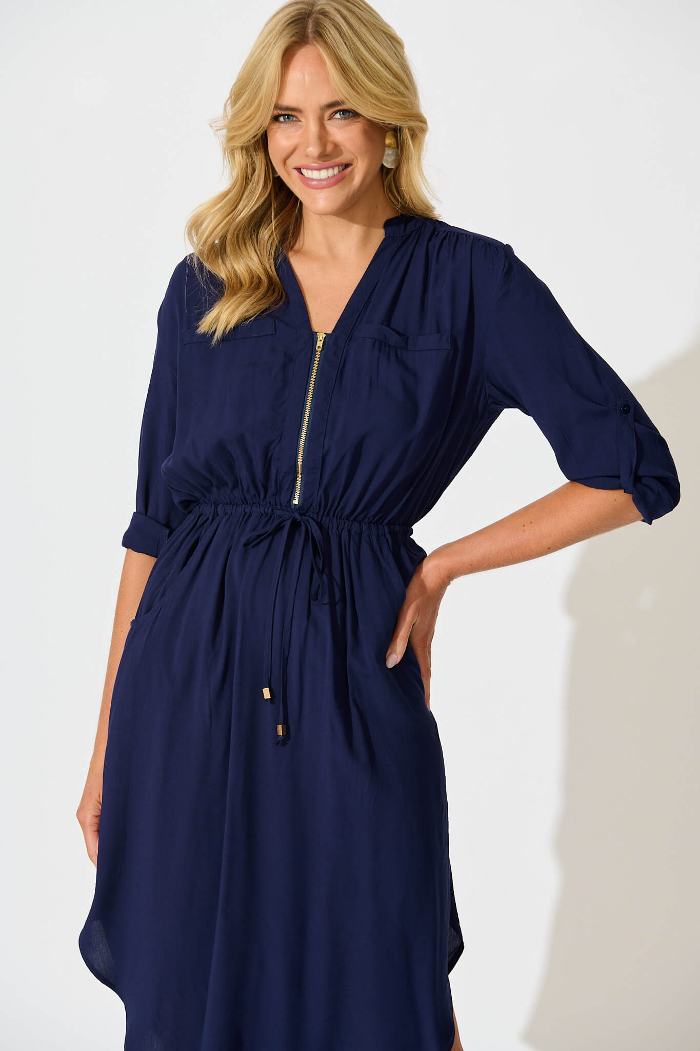 Rival Zip Dress in Navy