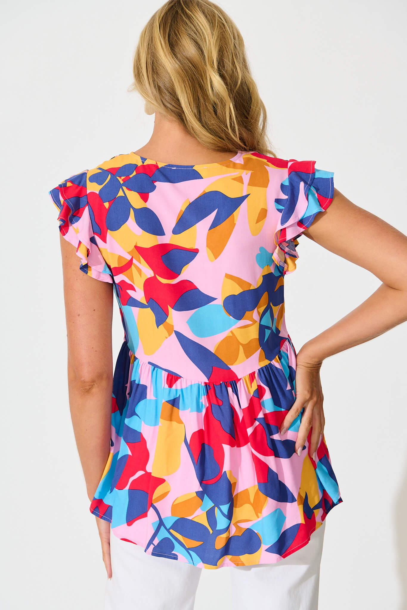 Maila Top In Bright Multi Leaf Print