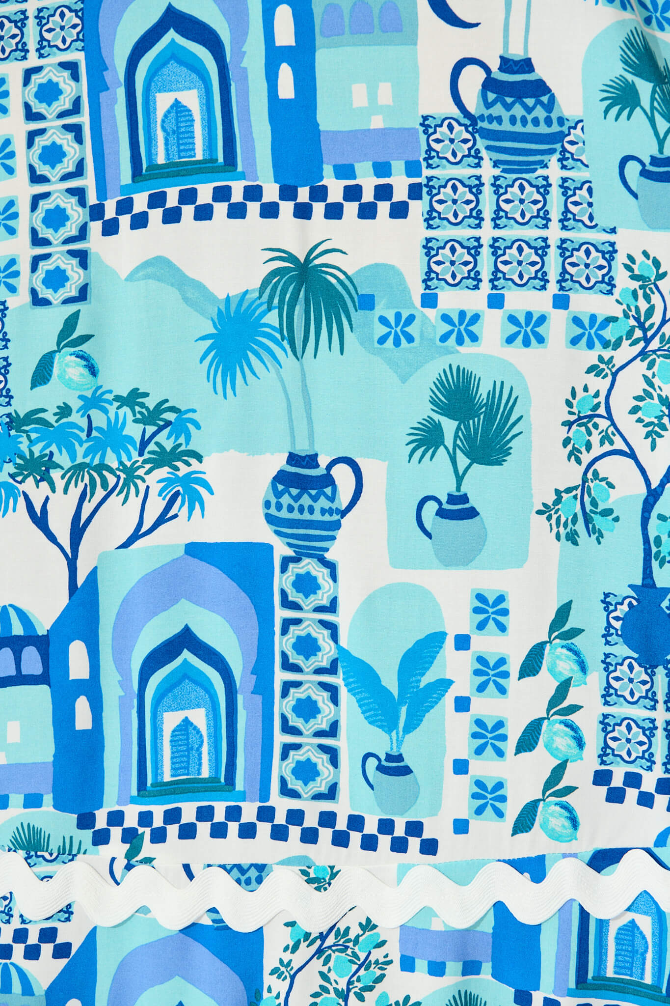 Treviso Maxi Sundress In Blue Multi with Ric Rac Trim