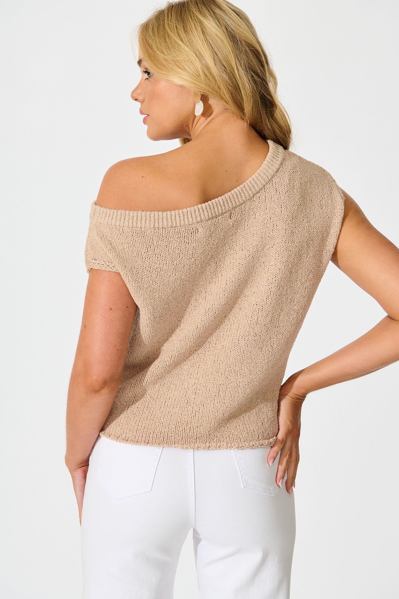 Elsie Knit Top in Beige Cotton Blend