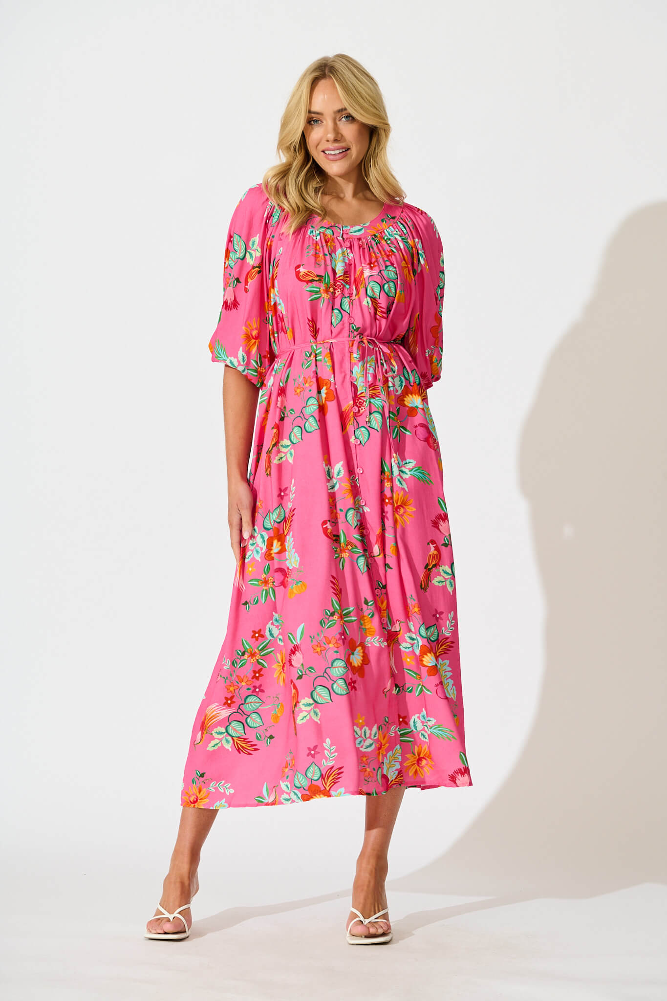 Kali Maxi Dress in Pink Tropical Print