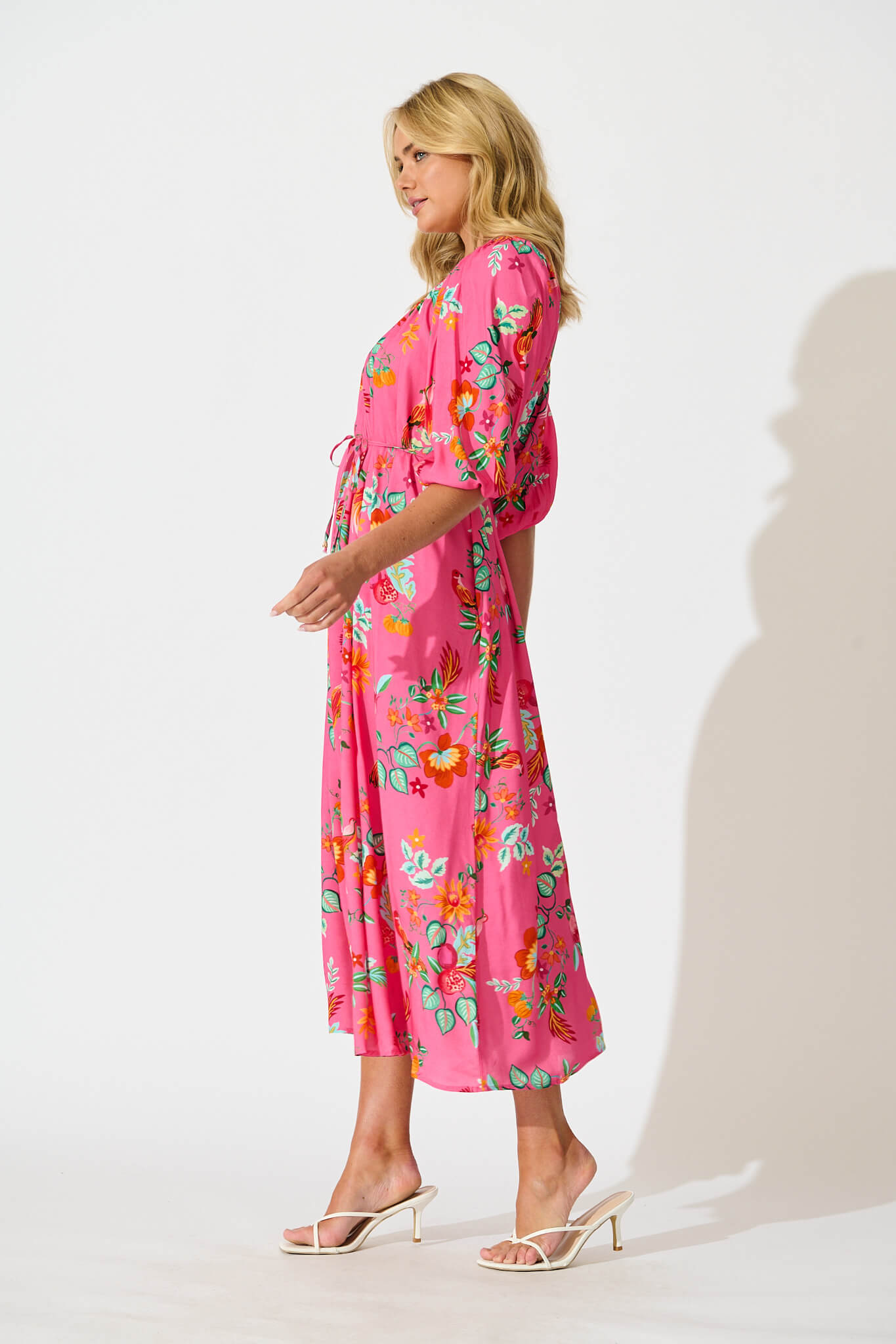 Kali Maxi Dress in Pink Tropical Print