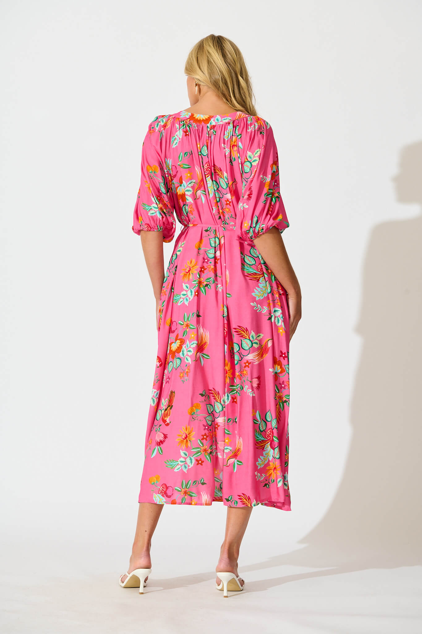 Kali Maxi Dress in Pink Tropical Print