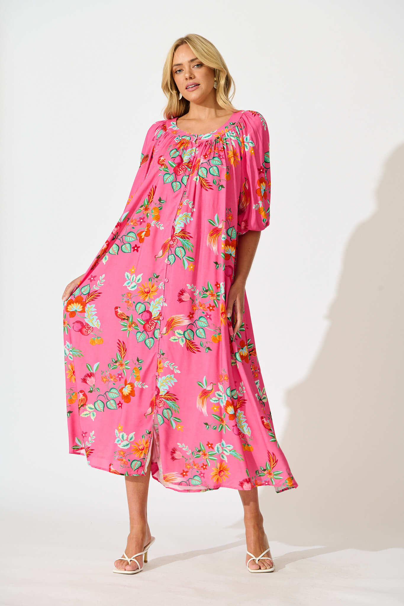 Kali Maxi Dress in Pink Tropical Print