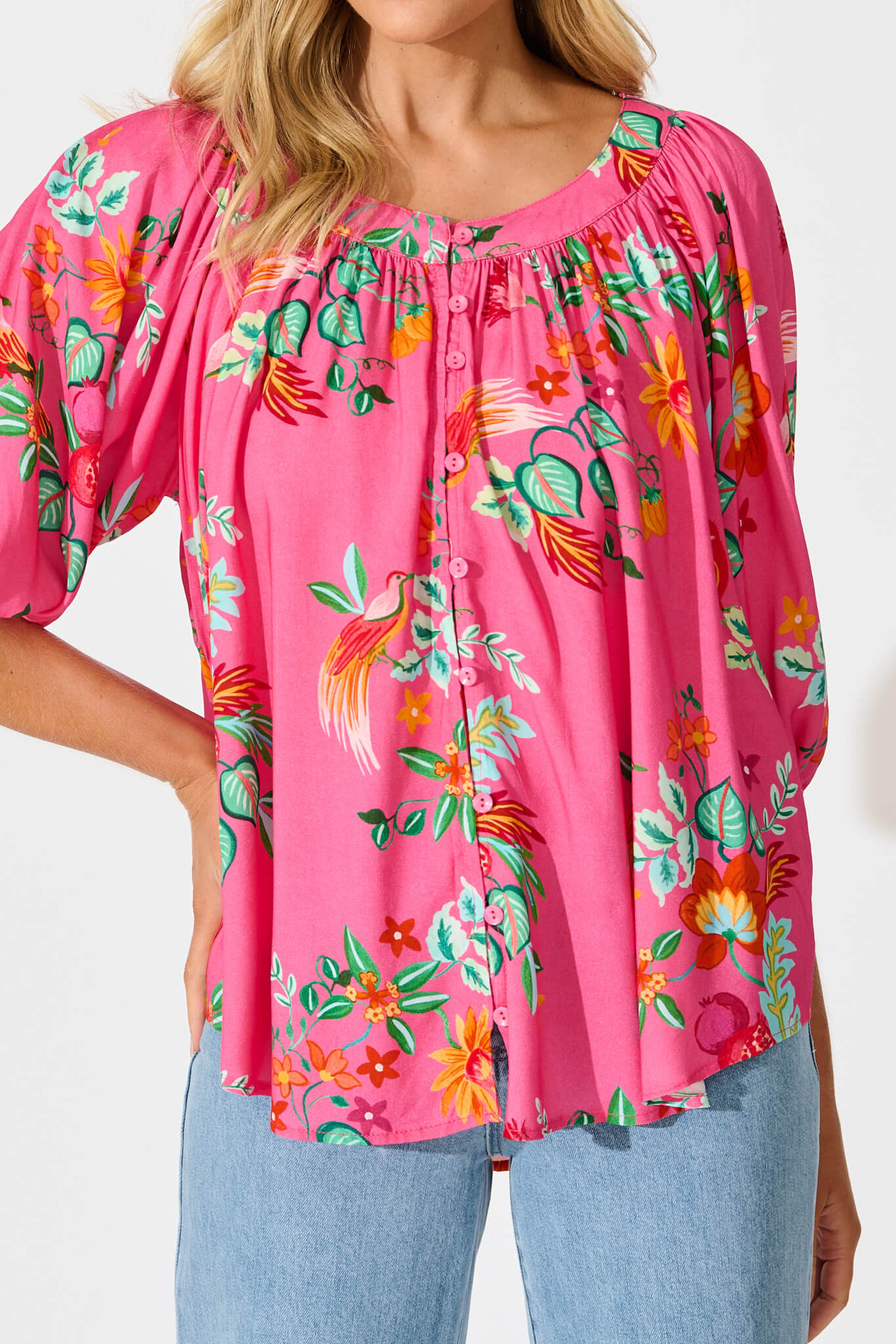 Andie Top in Pink Tropical Print
