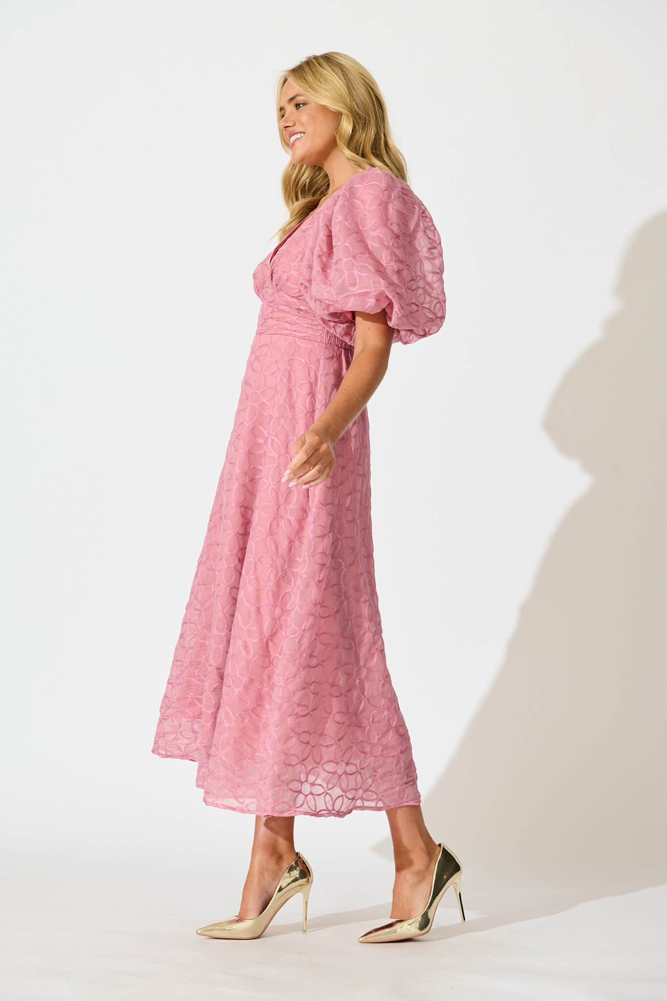 Countess Maxi Dress in Pink Embroidered Organza