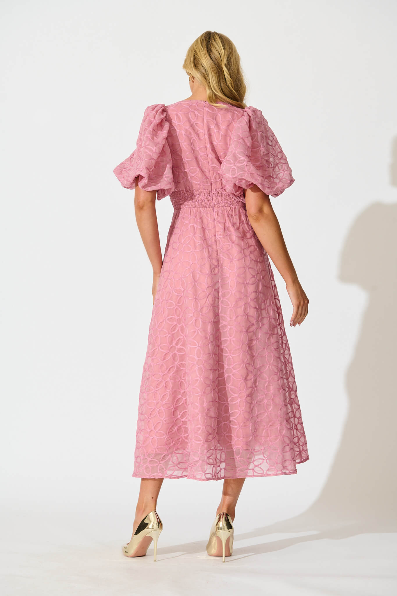 Countess Maxi Dress in Pink Embroidered Organza