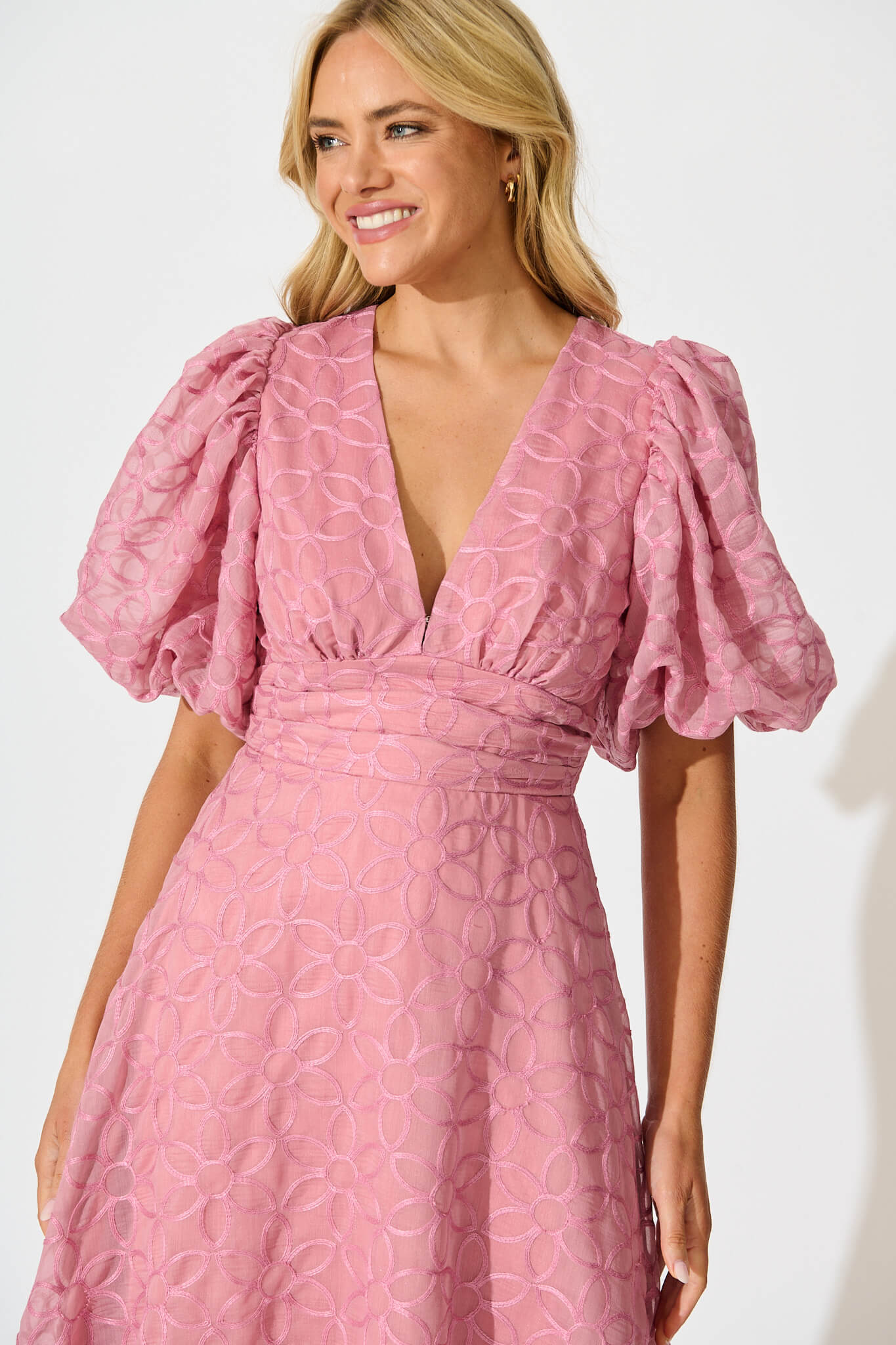 Countess Maxi Dress in Pink Embroidered Organza