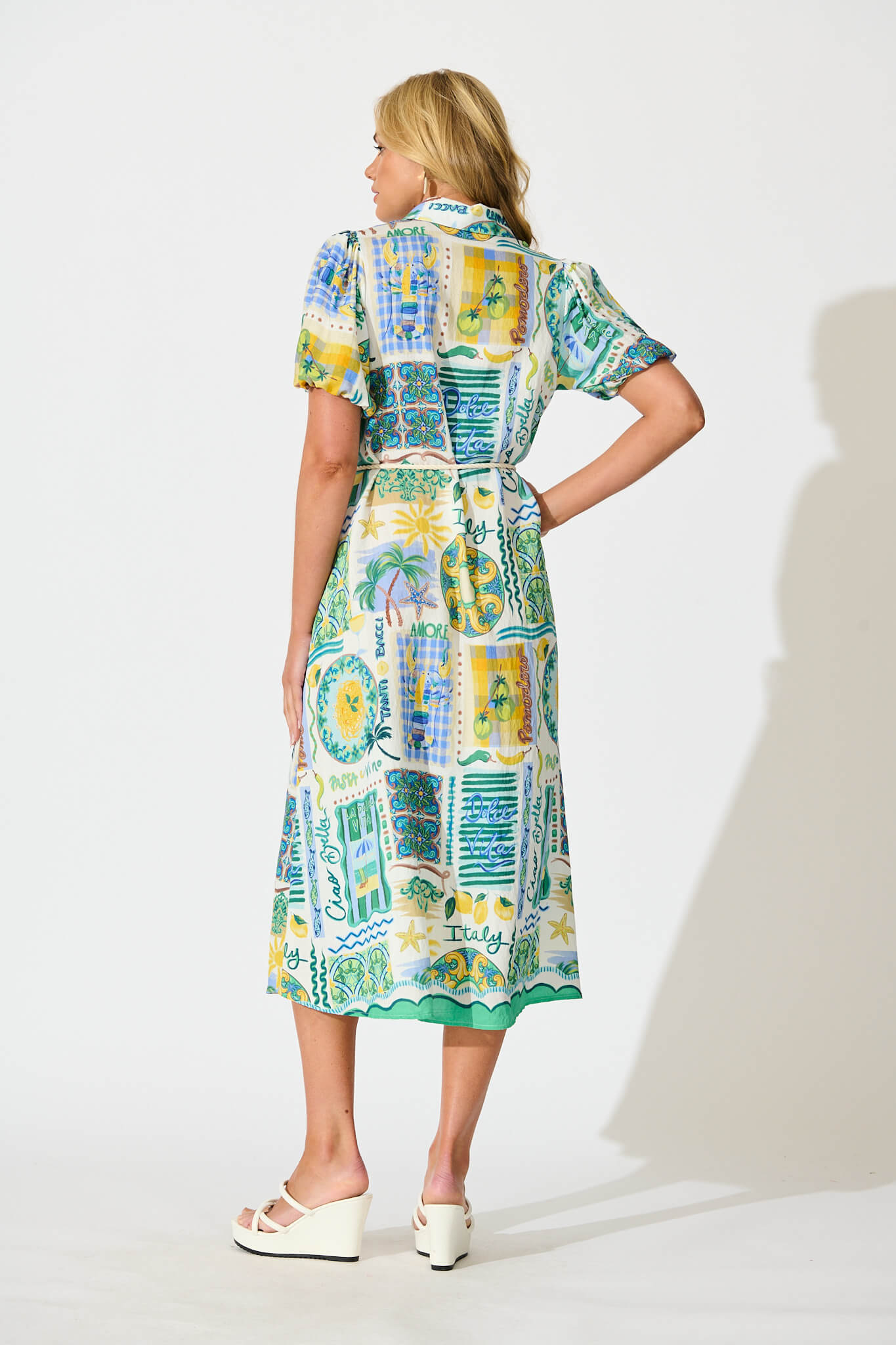 Dearest Midi Shirt Dress In Green Multi Border Print