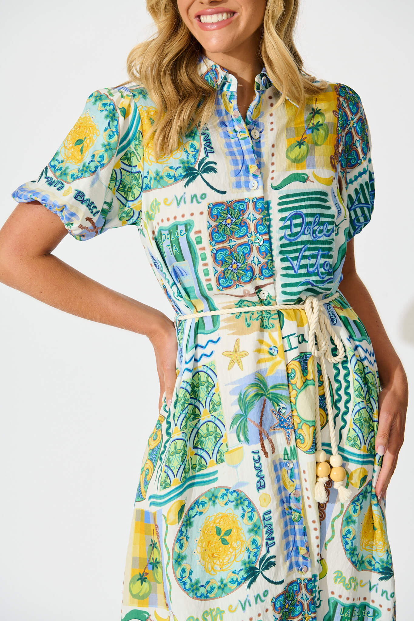 Dearest Midi Shirt Dress In Green Multi Border Print