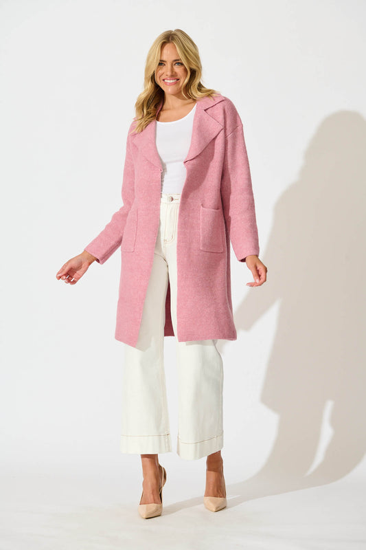 St Ives Coatigan in Pink Wool Blend