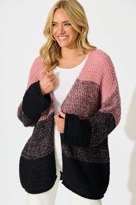 Maree Knit Cardigan in Pink Multi Stripe