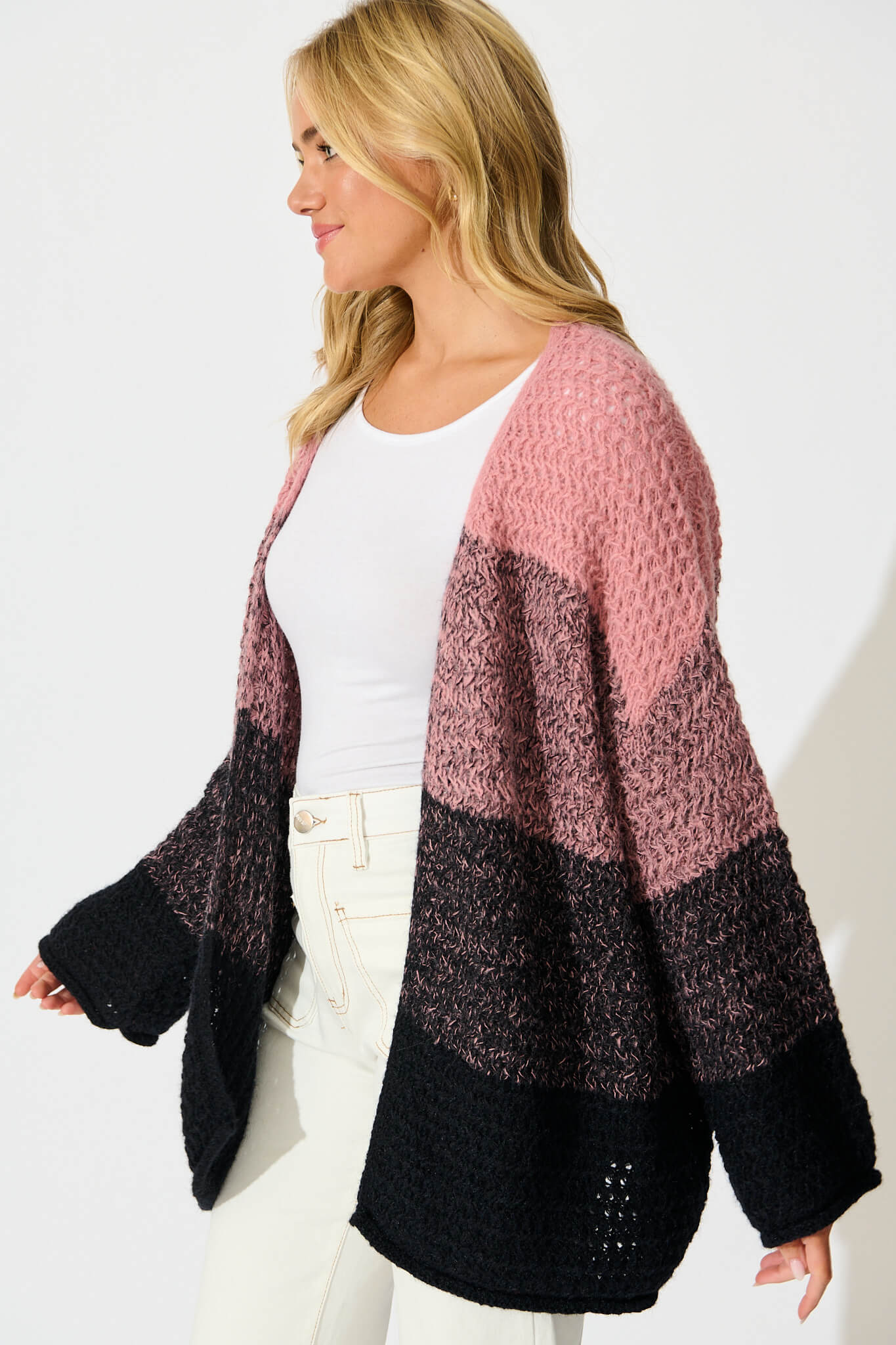 Maree Knit Cardigan in Pink Multi Stripe