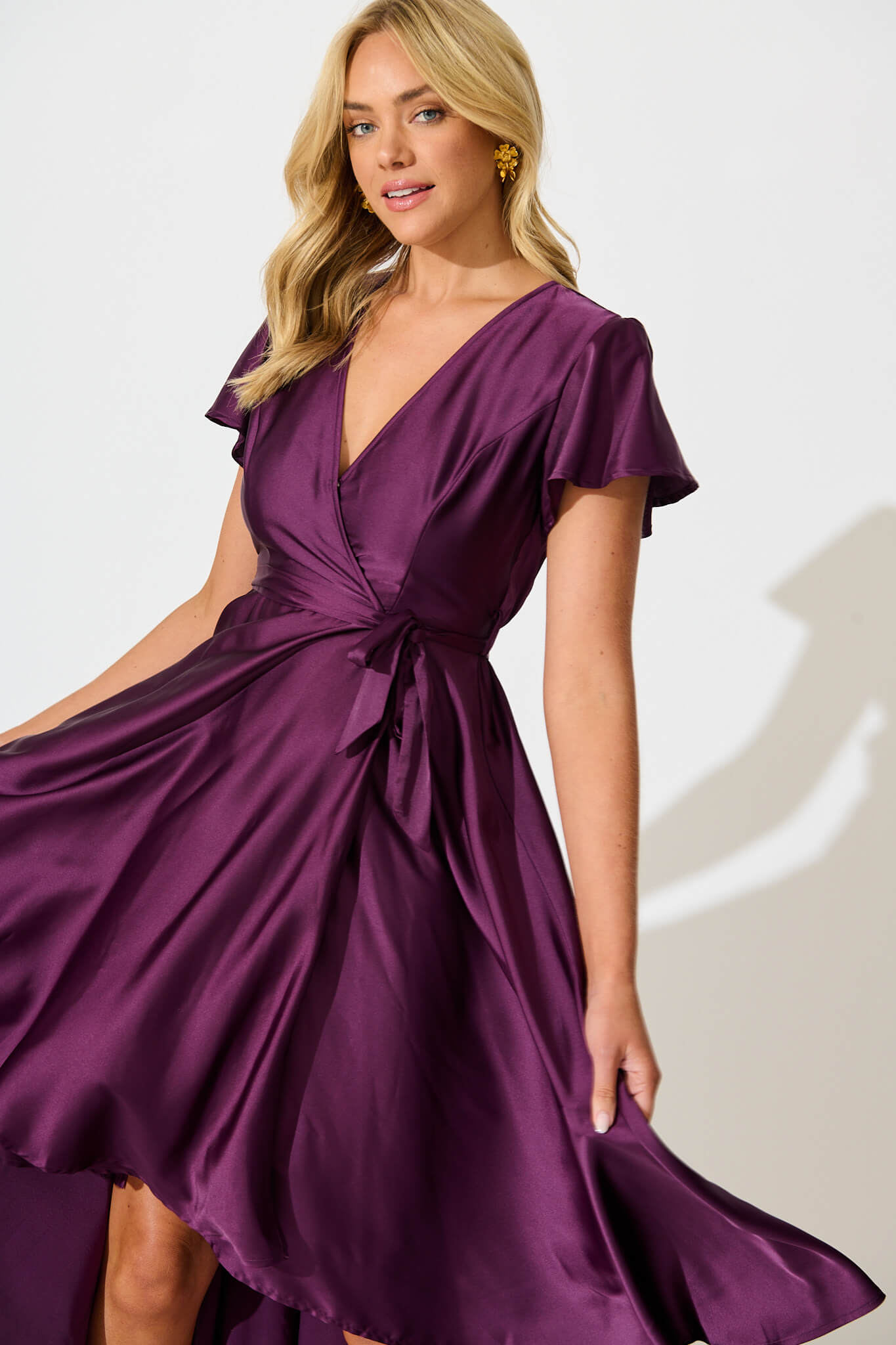 Loulou Maxi Dress in Plum Satin