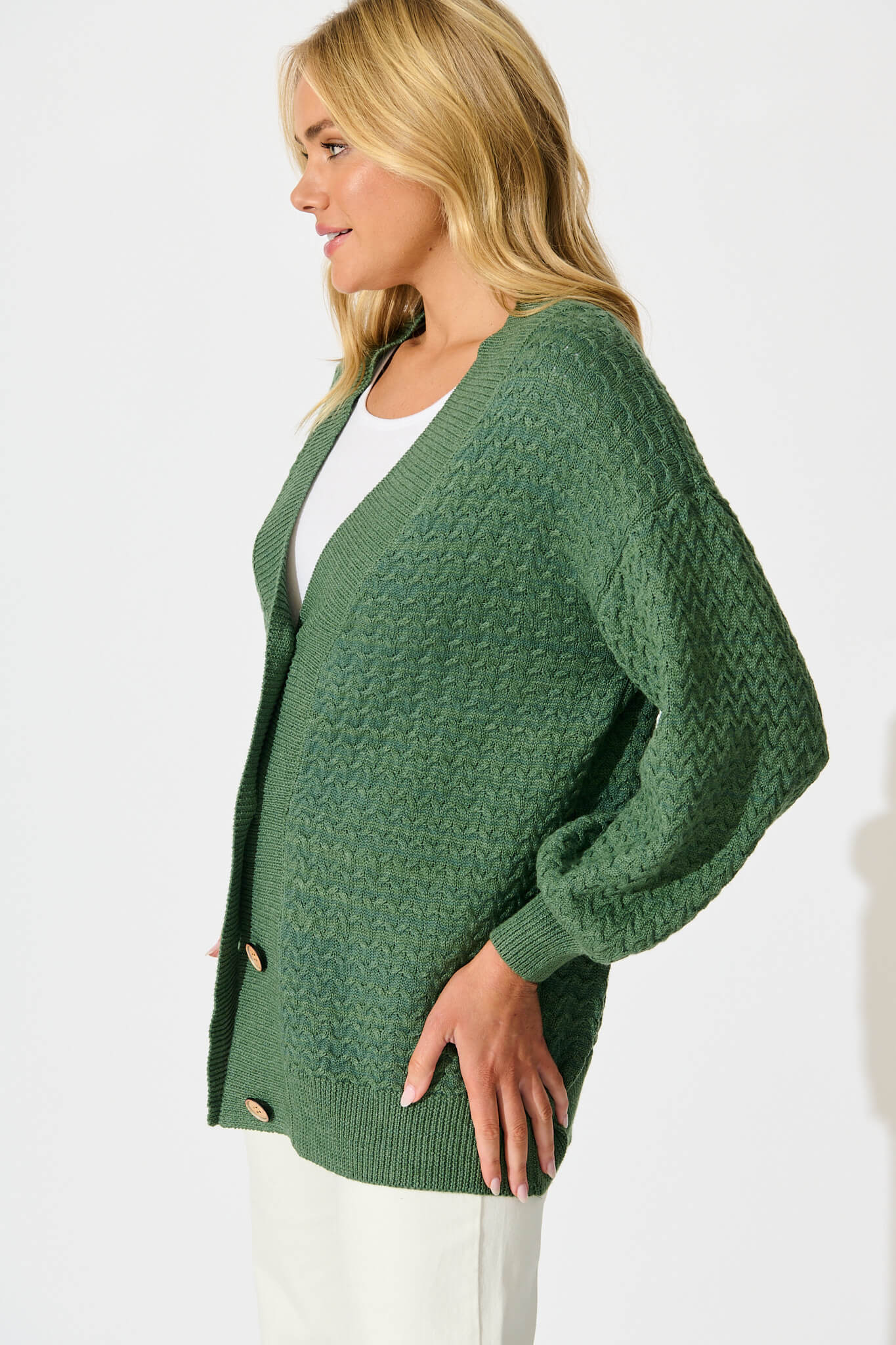 Jenisha Knit Cardigan in Green Cotton Blend