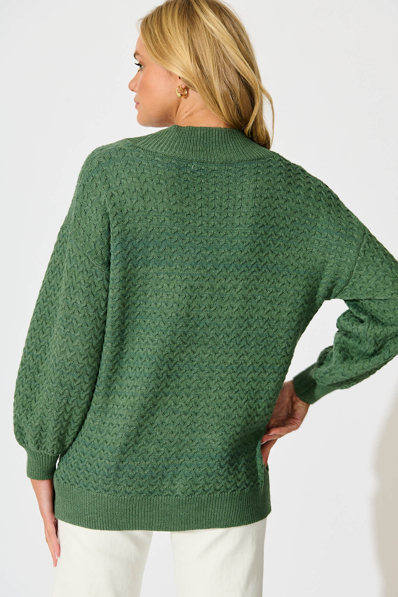 Jenisha Knit Cardigan in Green Cotton Blend