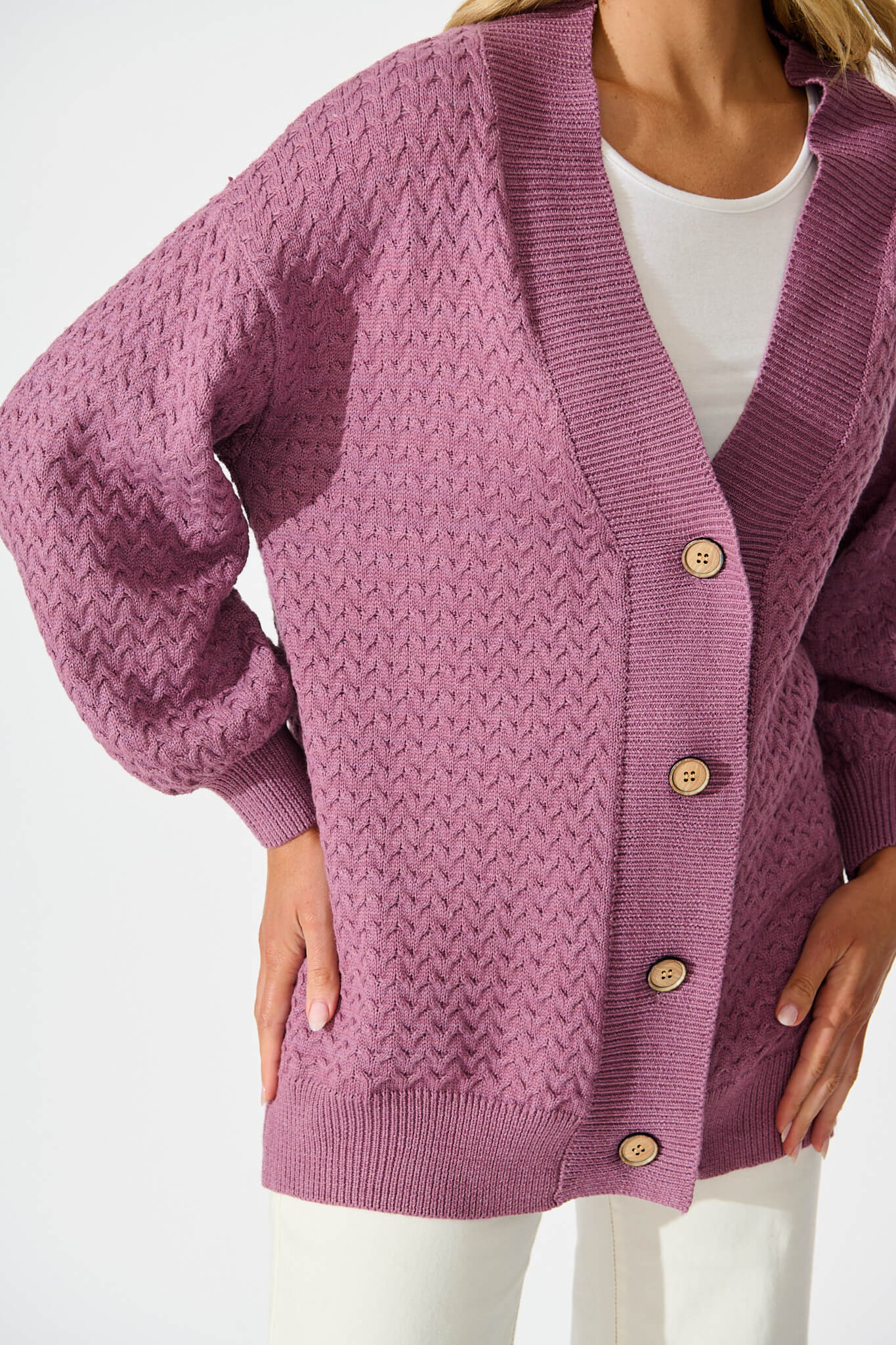 Jenisha Knit Cardigan in Lilac Cotton Blend