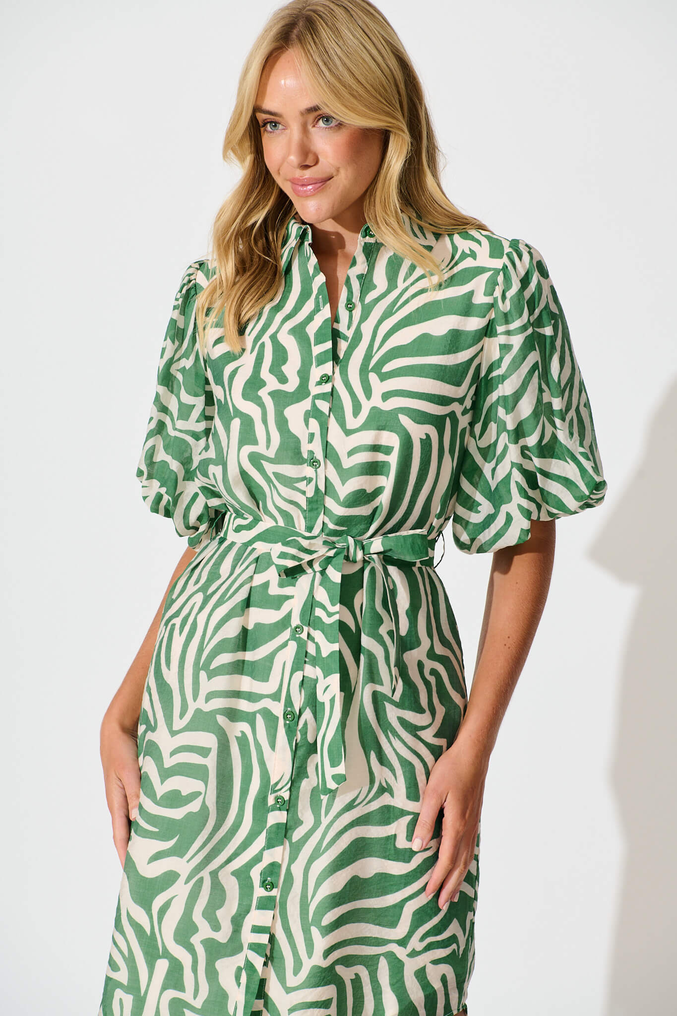 Holly Shirt Dress Green and White