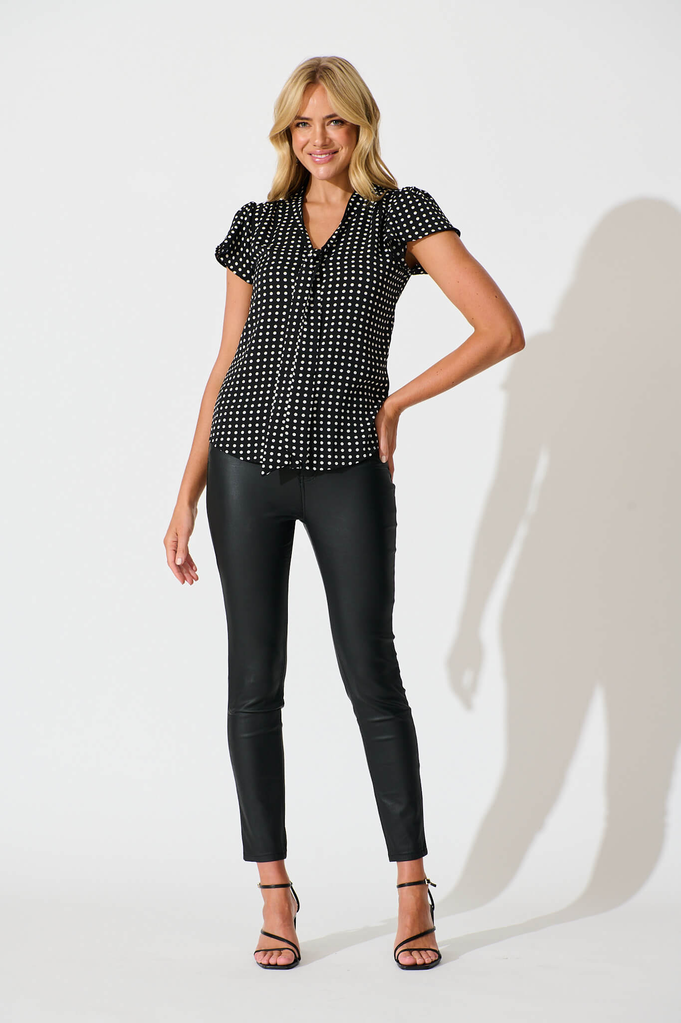 Erin Top in Black with White Polka Dot