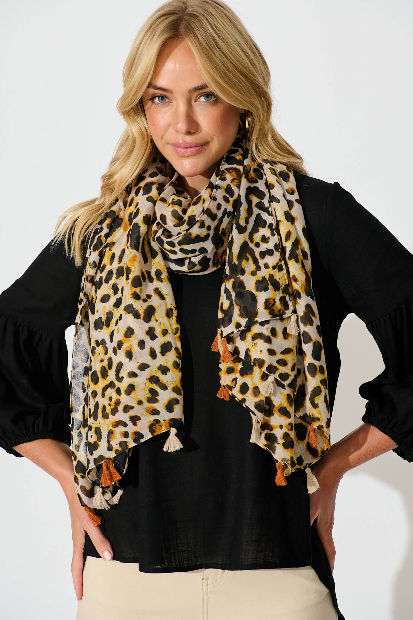 Wild Side Scarf in Leopard with Tassels