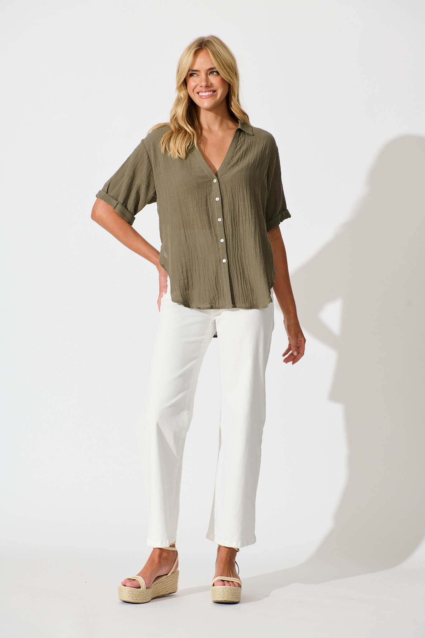 Campbell Shirt in Khaki Cotton