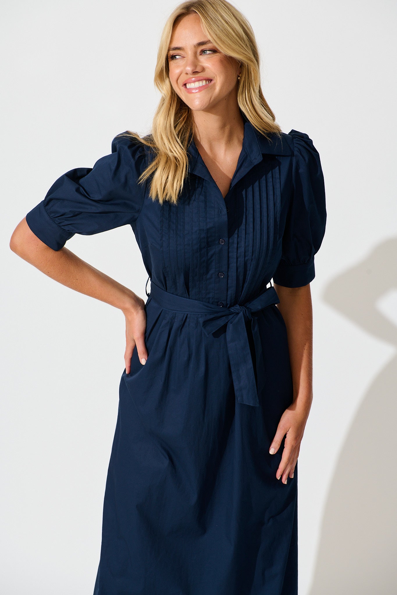 Mila Midi Dress in Navy Cotton