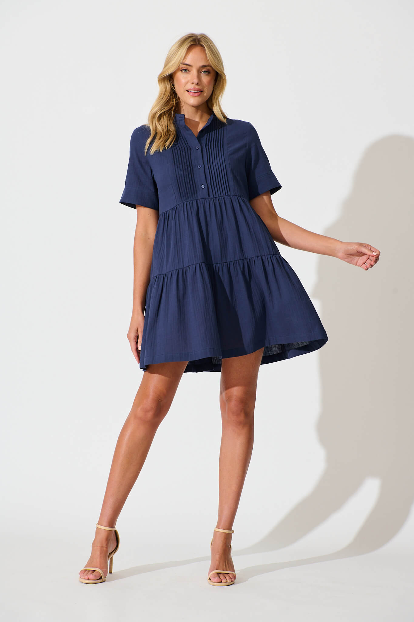 Vienna Smock Dress in Navy Cotton