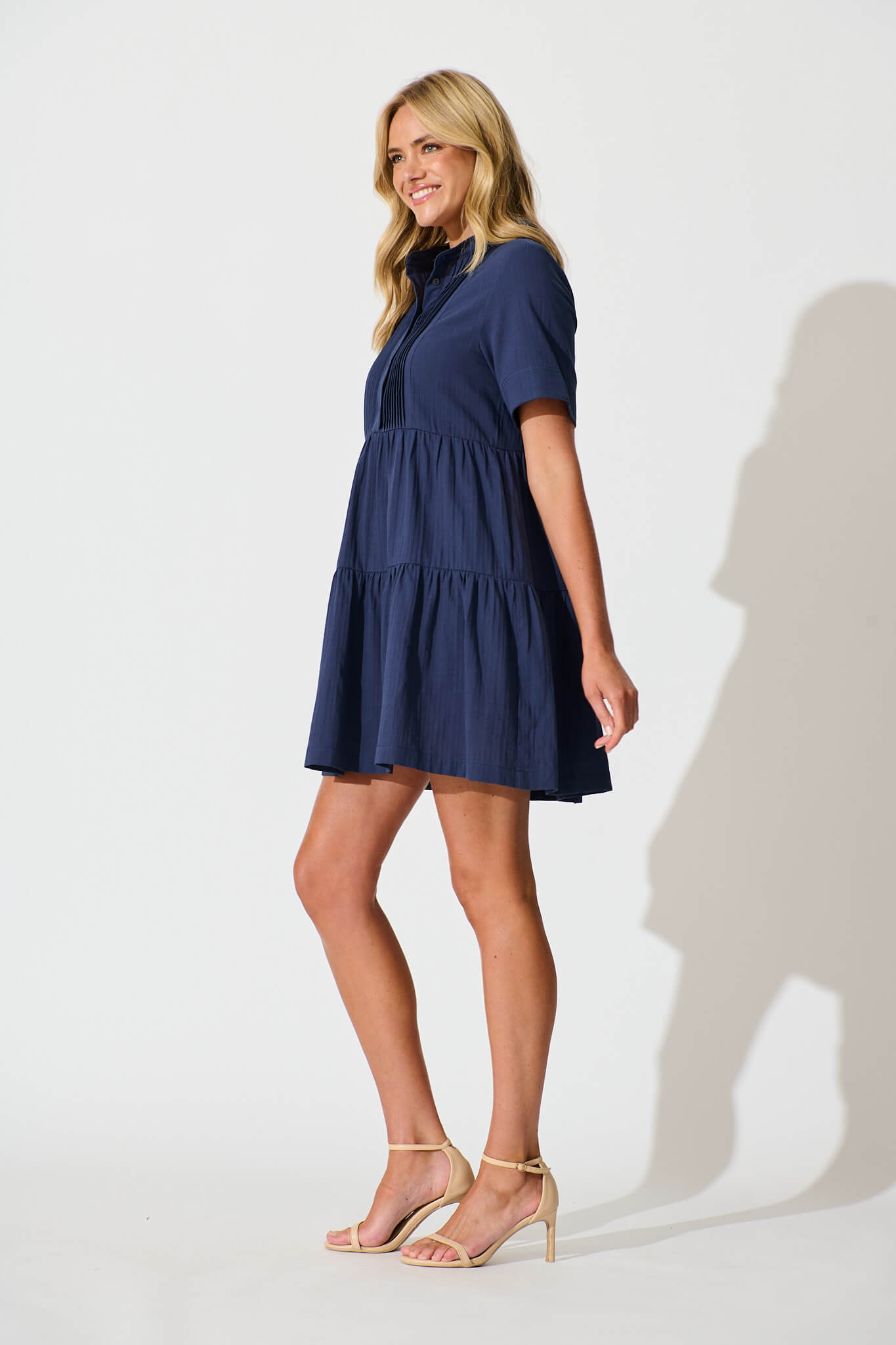 Vienna Smock Dress in Navy Cotton