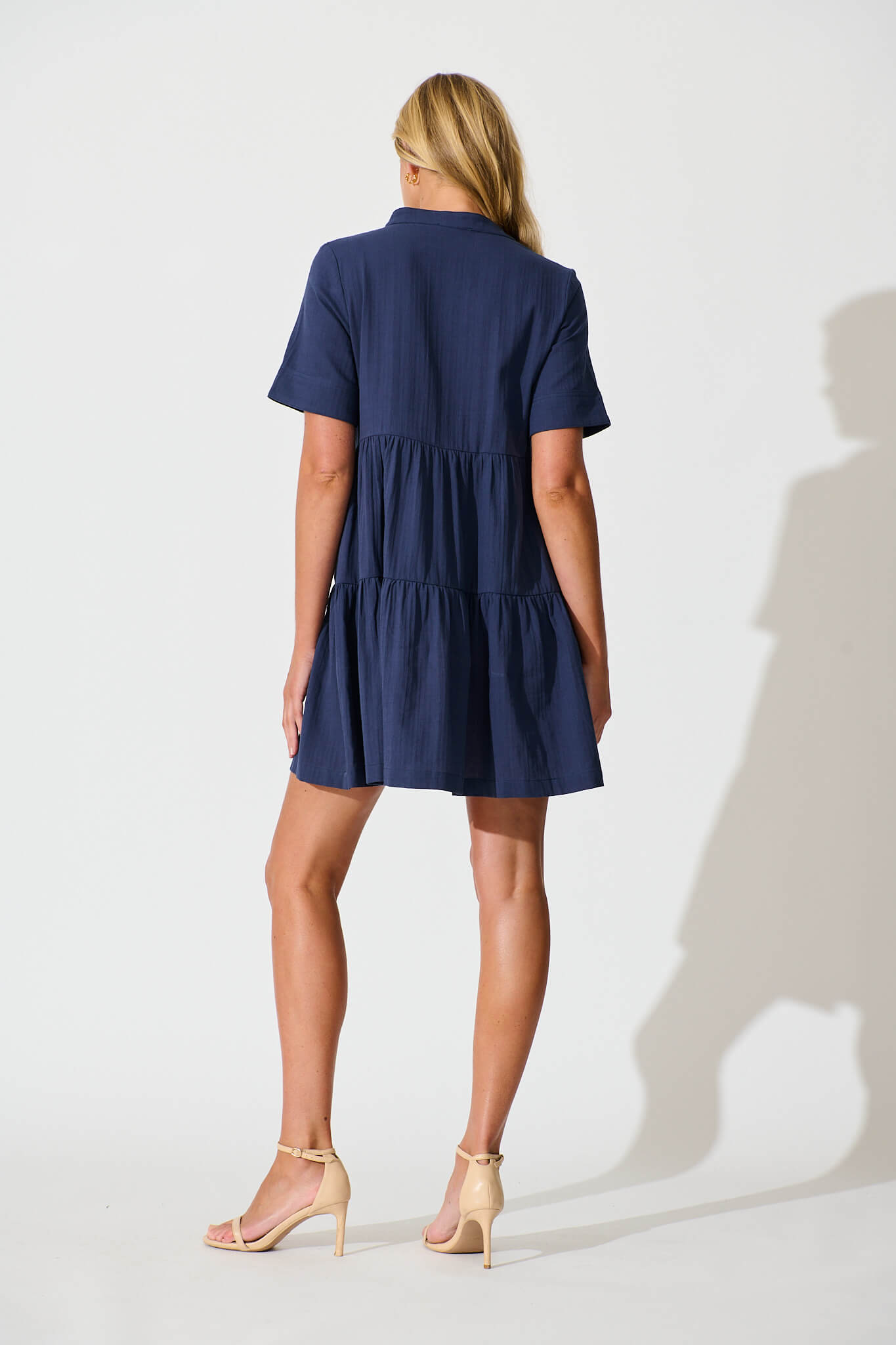 Vienna Smock Dress in Navy Cotton