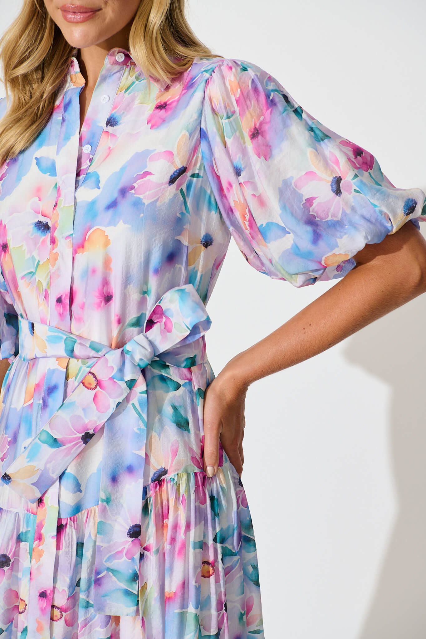 Rosina Maxi Shirt Dress in Pastel Watercolour Floral