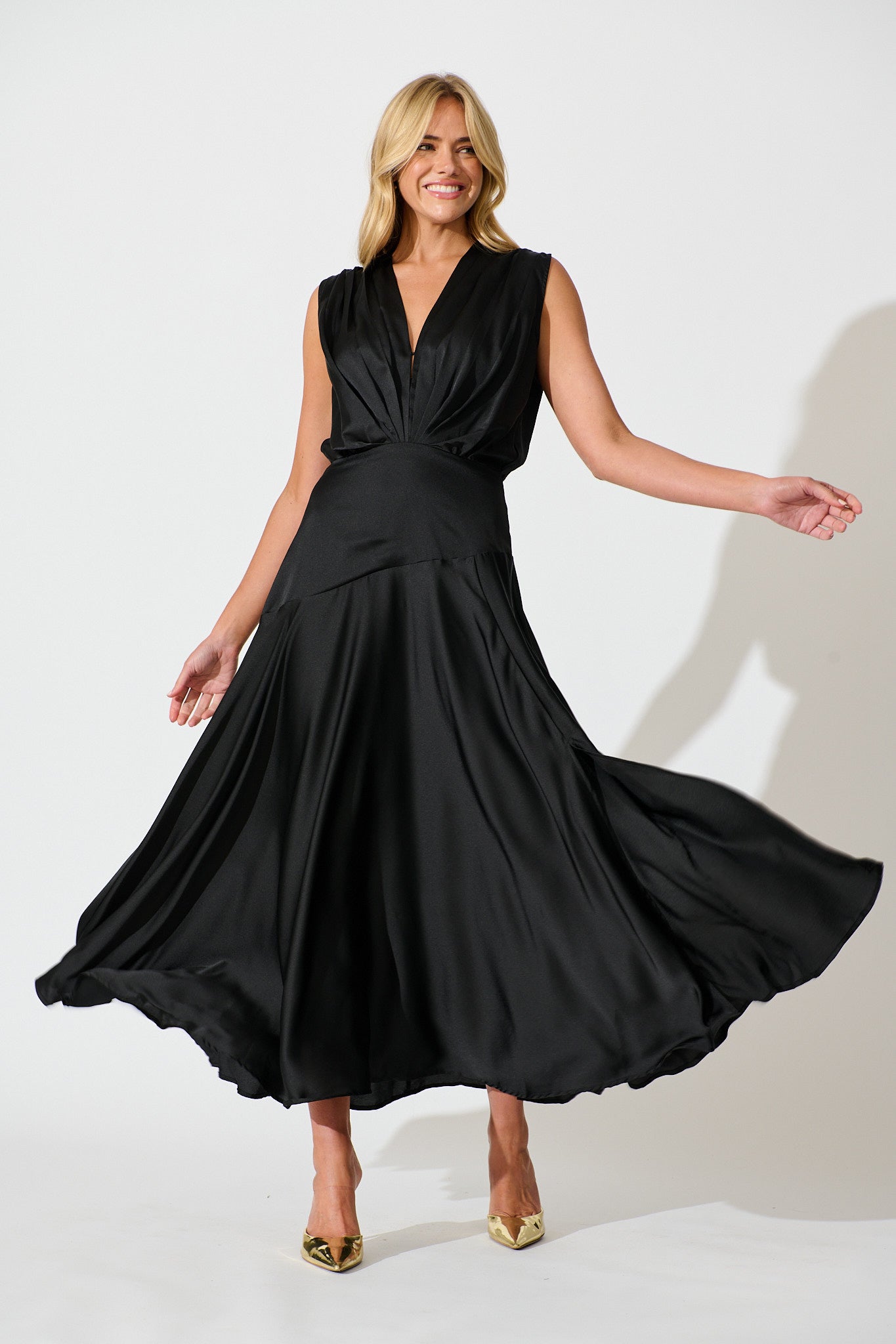 Jenibelle Maxi Dress in Black Satin