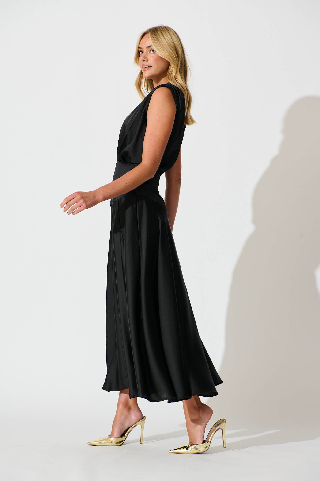 Jenibelle Maxi Dress in Black Satin
