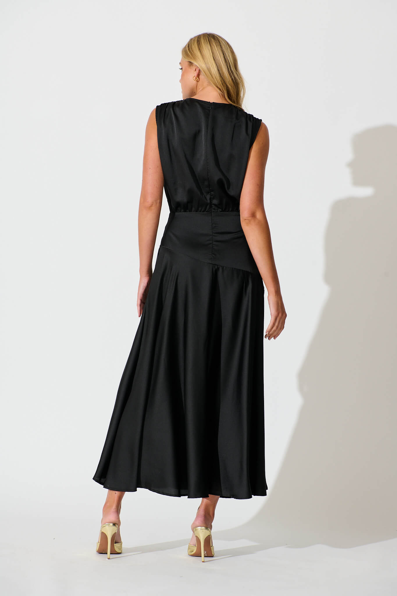 Jenibelle Maxi Dress in Black Satin