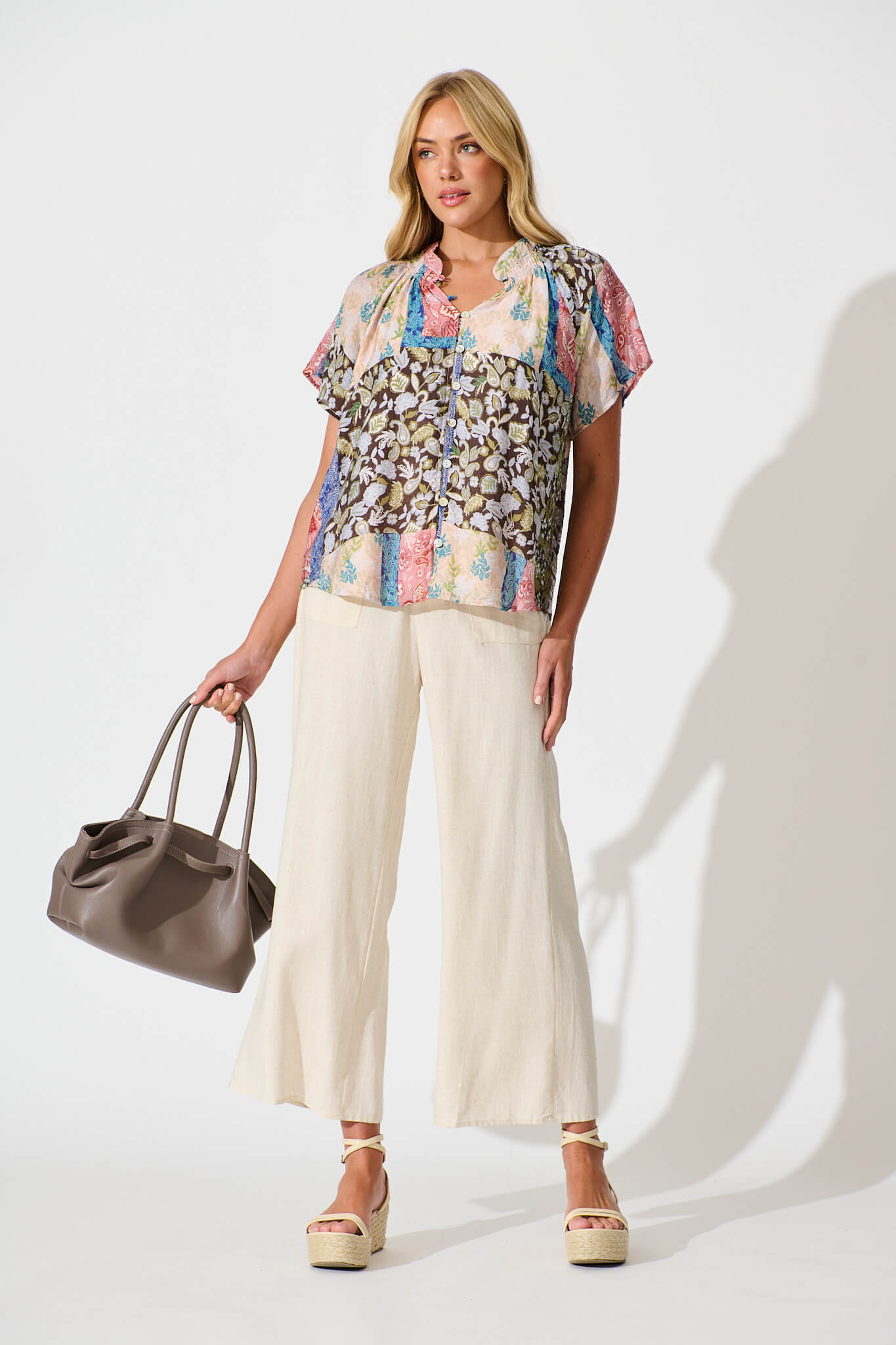 Lombard Top in Multi Patchwork Print