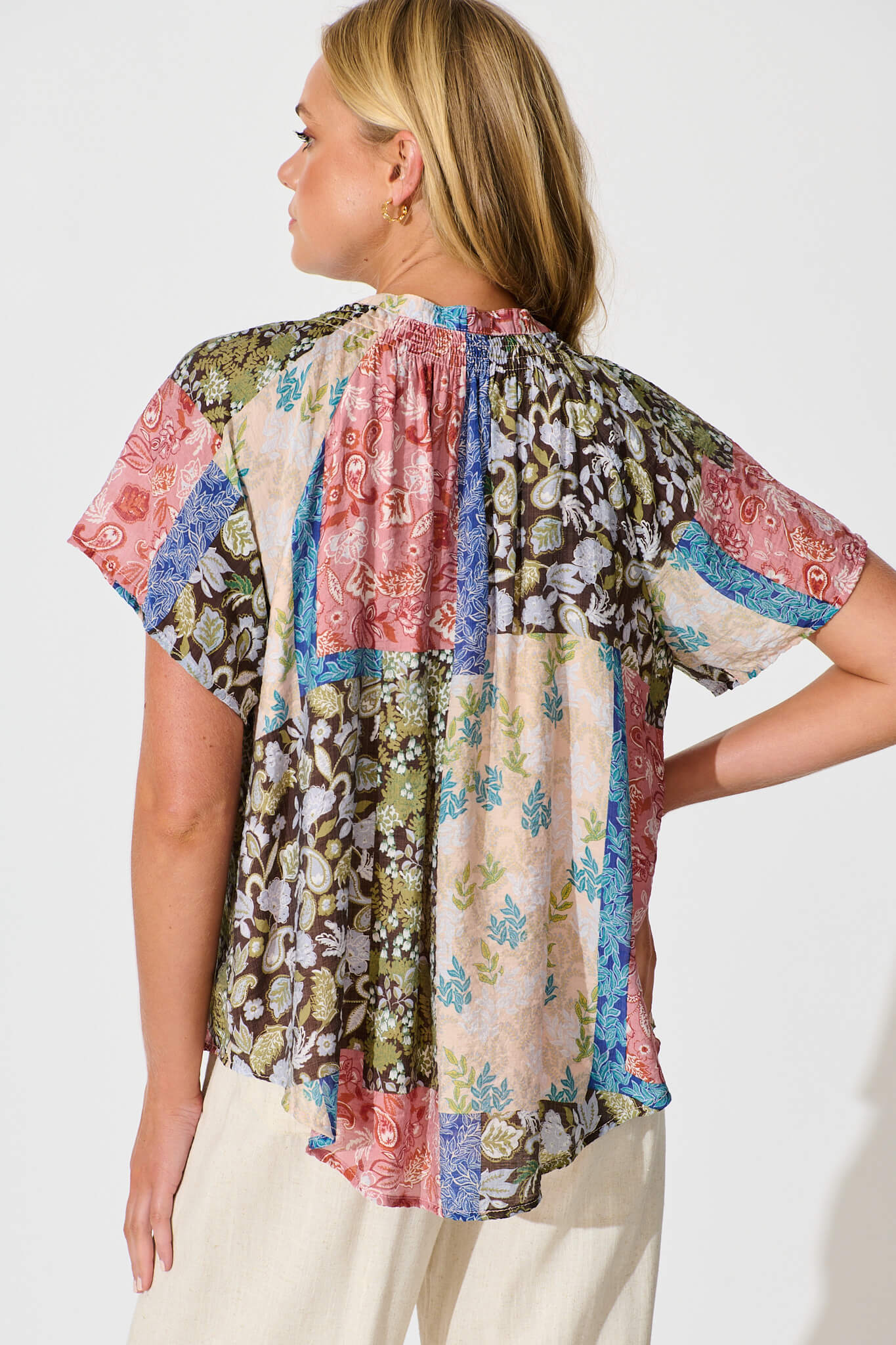 Lombard Top in Multi Patchwork Print