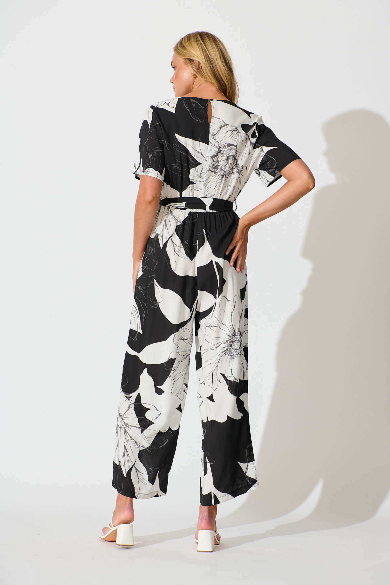 Calliope Jumpsuit In Black With White Floral