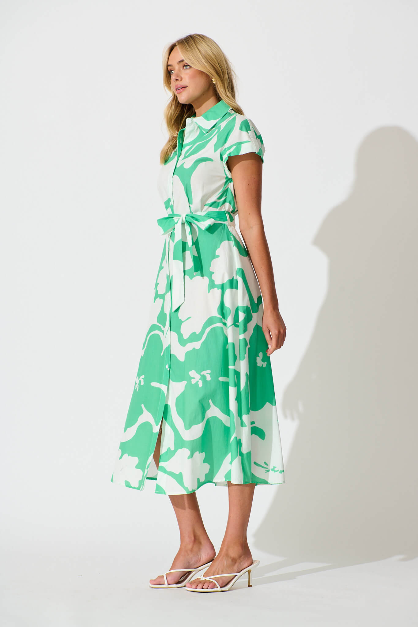 Vino Midi Shirt Dress in Green Print Cotton
