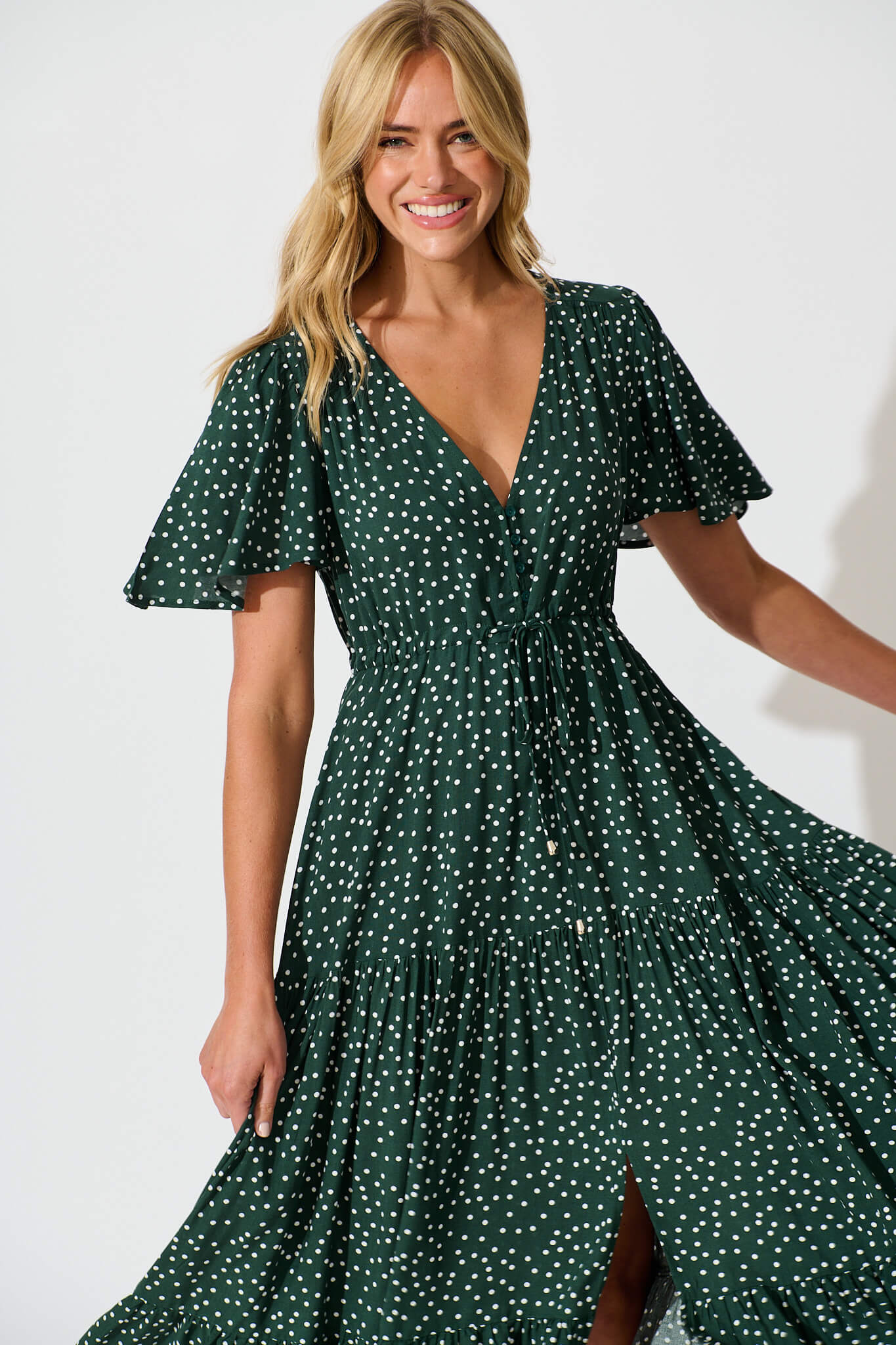 Violet Maxi Dress In Emerald With White Spot