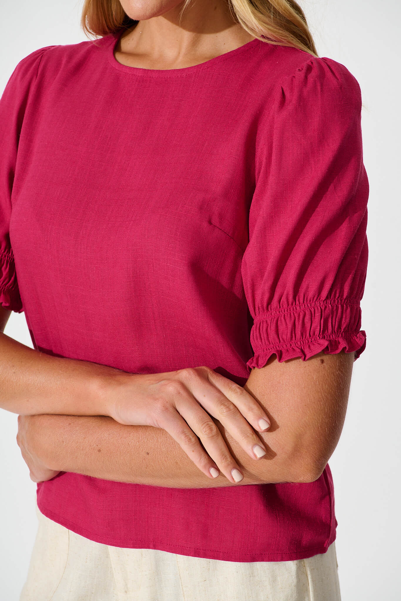 Melanie Top In Deep Rose Cotton Linen Blend